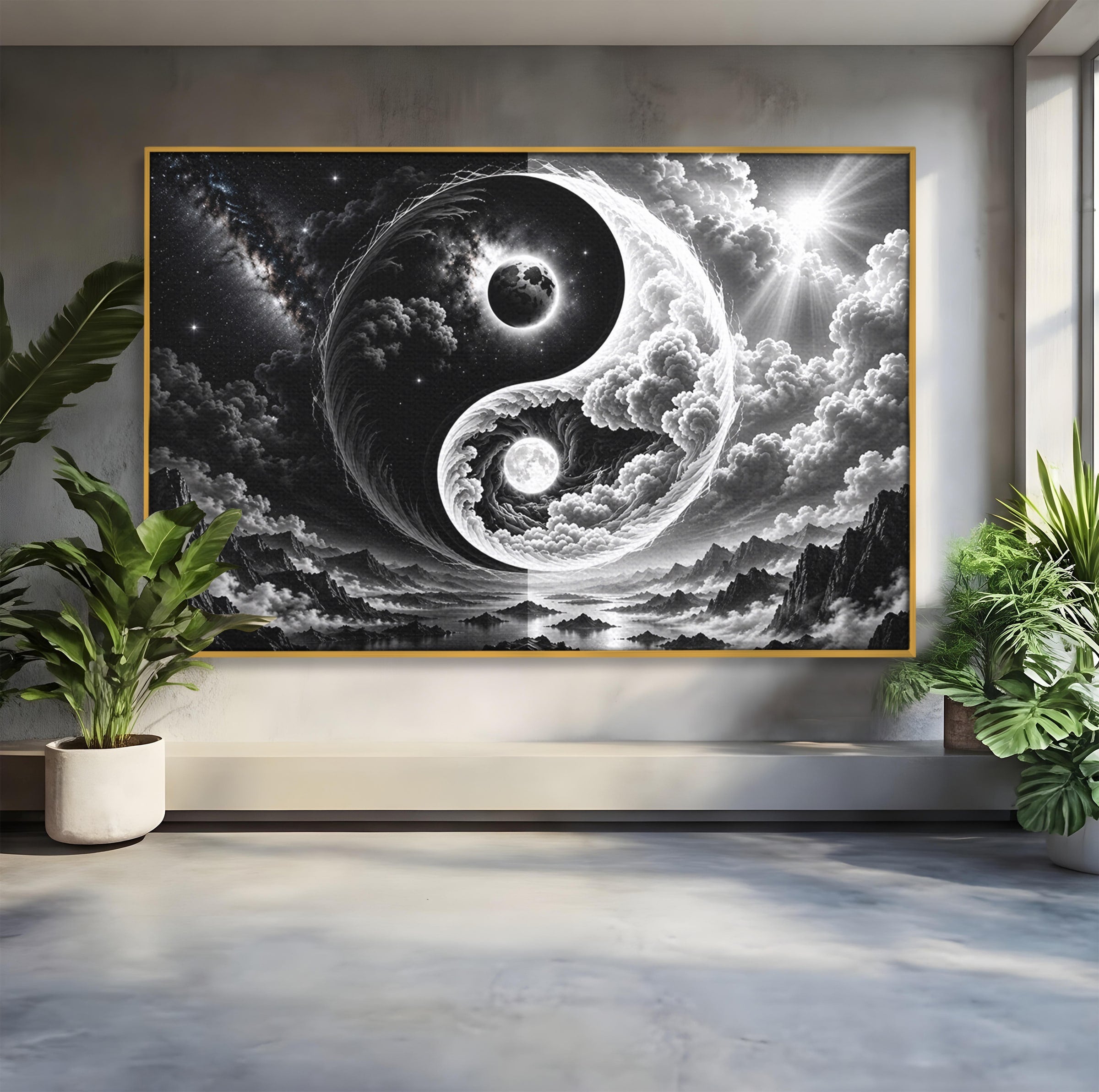 Tablou Canvas Premium LuxCanva® U1109, Echilibru Cosmic, Yin Yang, Univers, Peisaj, Dormitor, Meditatie, Culori Vibrante