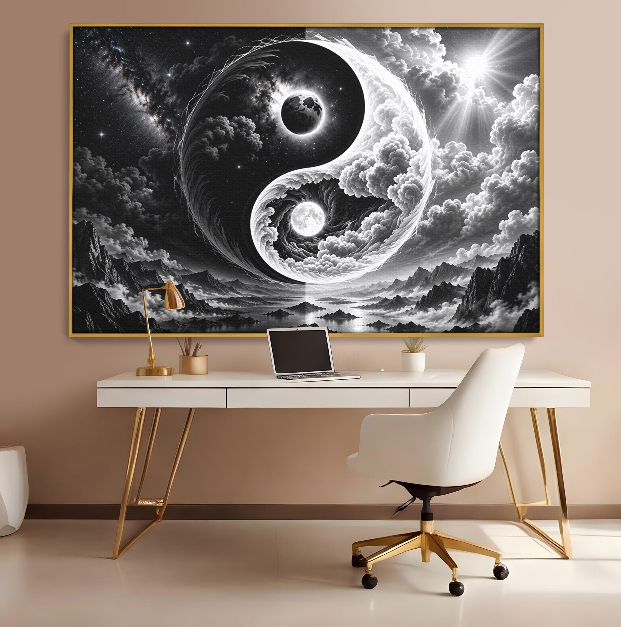 Tablou Canvas Premium LuxCanva® U1109, Echilibru Cosmic, Yin Yang, Univers, Peisaj, Dormitor, Meditatie, Culori Vibrante