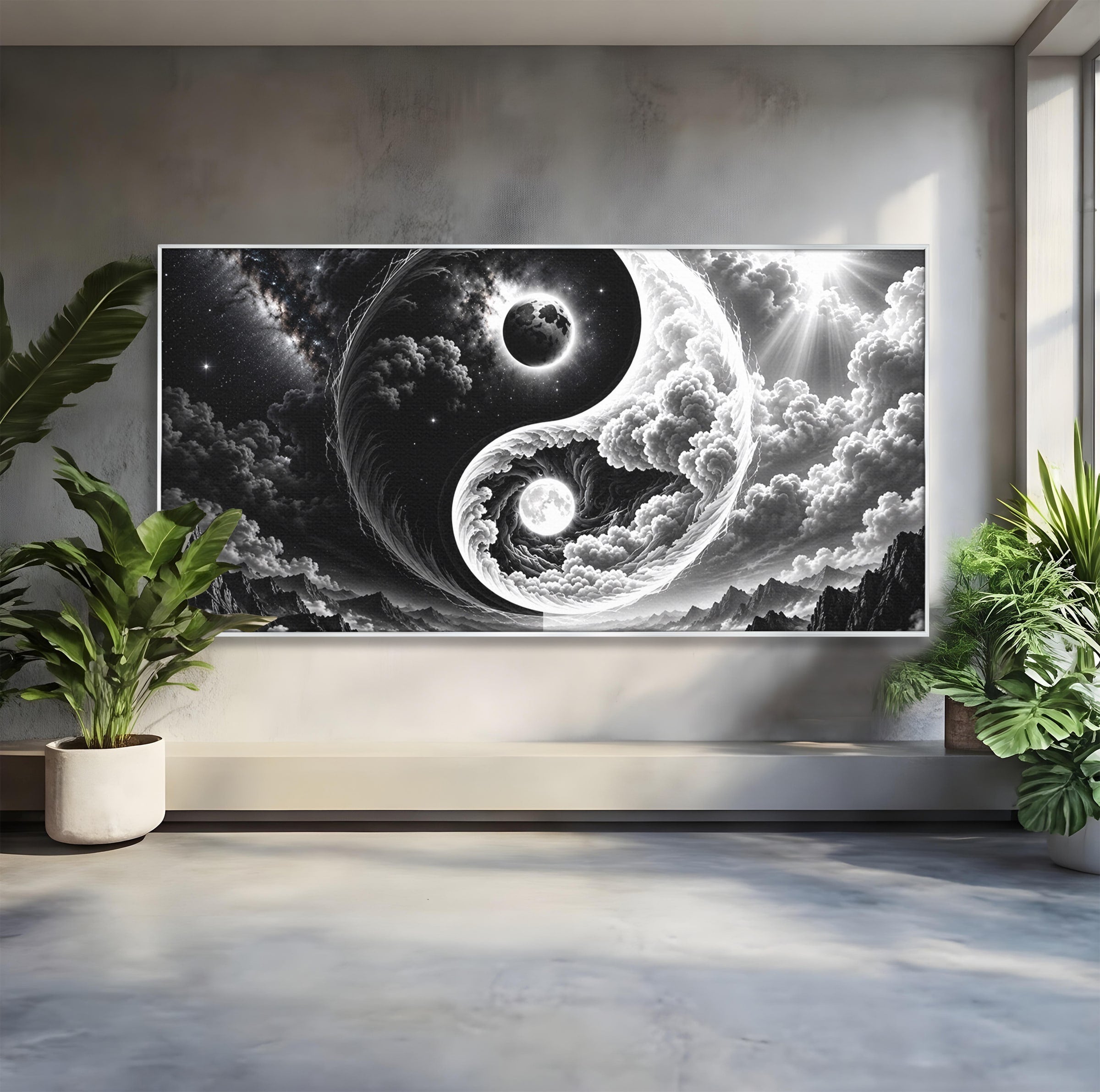 Tablou Canvas Premium LuxCanva® U1109, Echilibru Cosmic, Yin Yang, Univers, Peisaj, Dormitor, Meditatie, Culori Vibrante