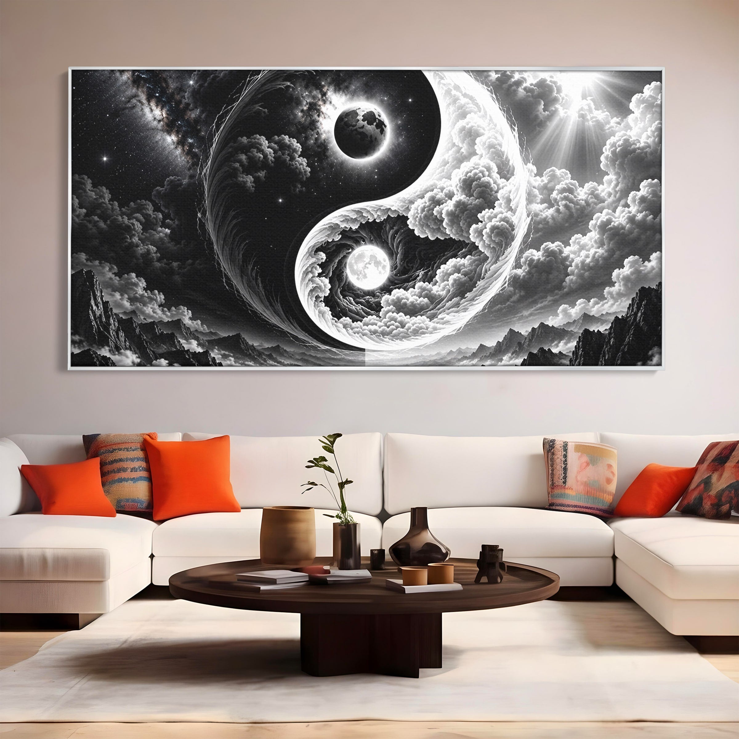 Tablou Canvas Premium LuxCanva® U1109, Echilibru Cosmic, Yin Yang, Univers, Peisaj, Dormitor, Meditatie, Culori Vibrante