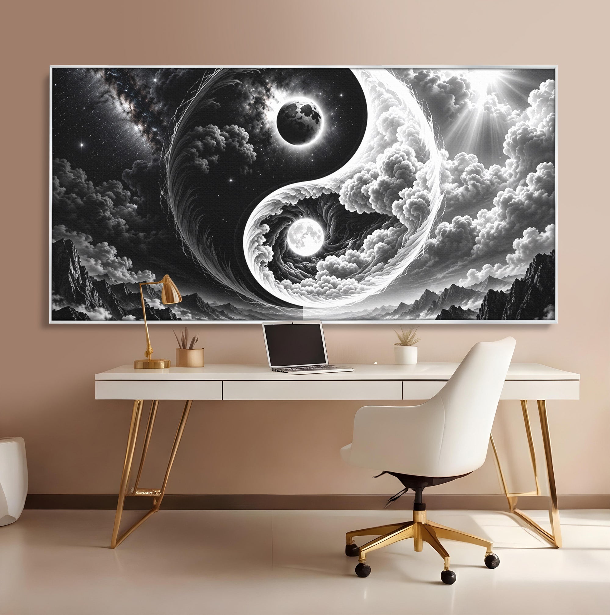 Tablou Canvas Premium LuxCanva® U1109, Echilibru Cosmic, Yin Yang, Univers, Peisaj, Dormitor, Meditatie, Culori Vibrante