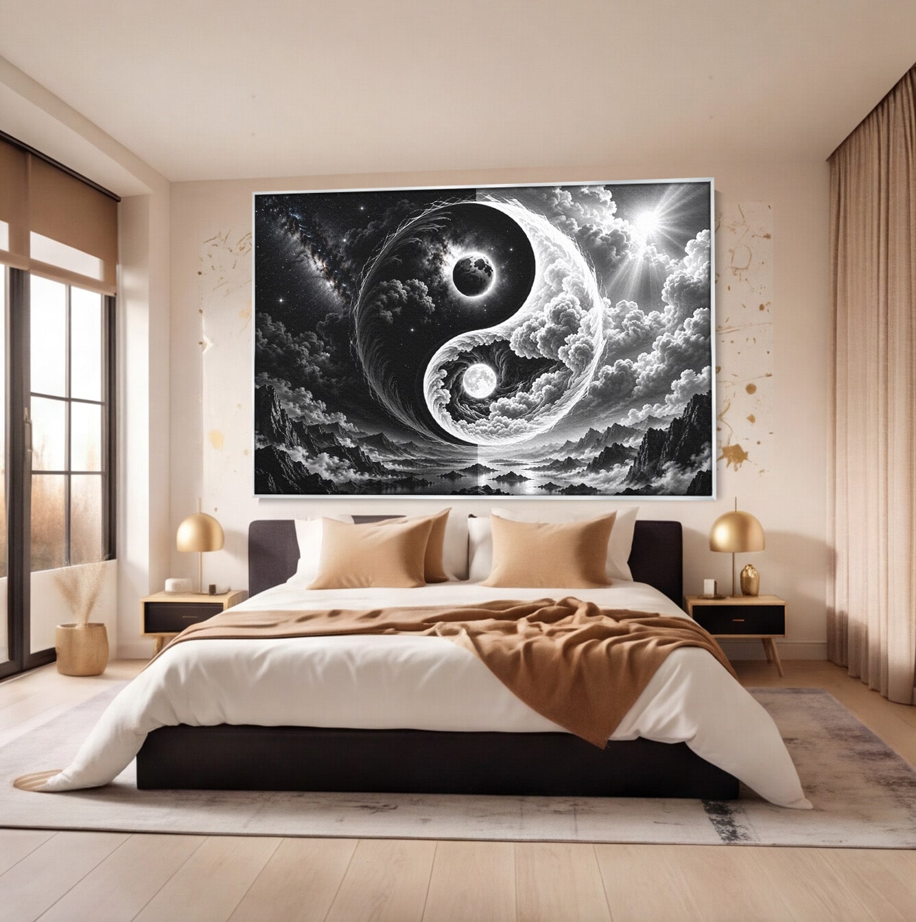 Tablou Canvas Premium LuxCanva® U1109, Echilibru Cosmic, Yin Yang, Univers, Peisaj, Dormitor, Meditatie, Culori Vibrante