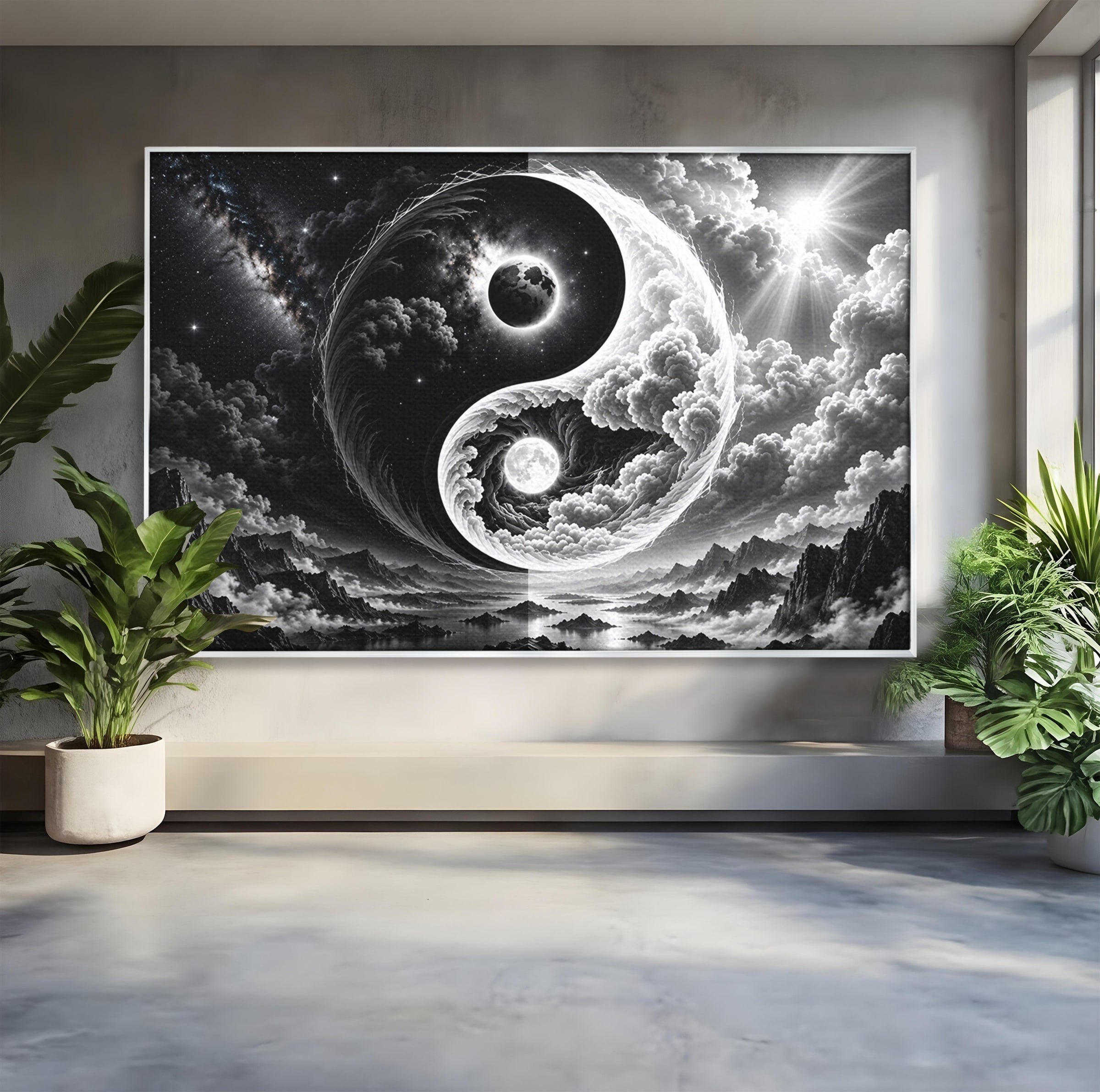 Tablou Canvas Premium LuxCanva® U1109, Echilibru Cosmic, Yin Yang, Univers, Peisaj, Dormitor, Meditatie, Culori Vibrante