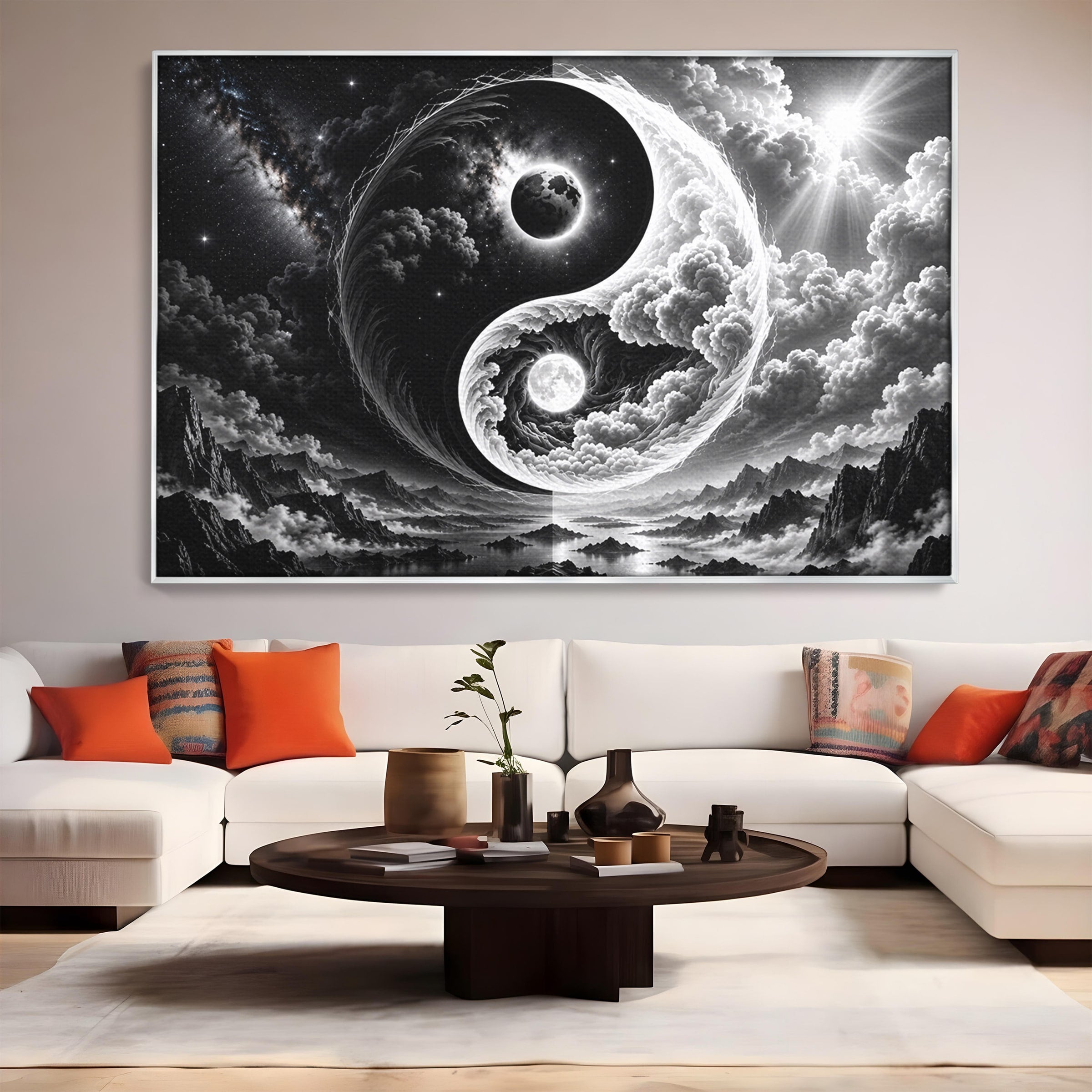 Tablou Canvas Premium LuxCanva® U1109, Echilibru Cosmic, Yin Yang, Univers, Peisaj, Dormitor, Meditatie, Culori Vibrante