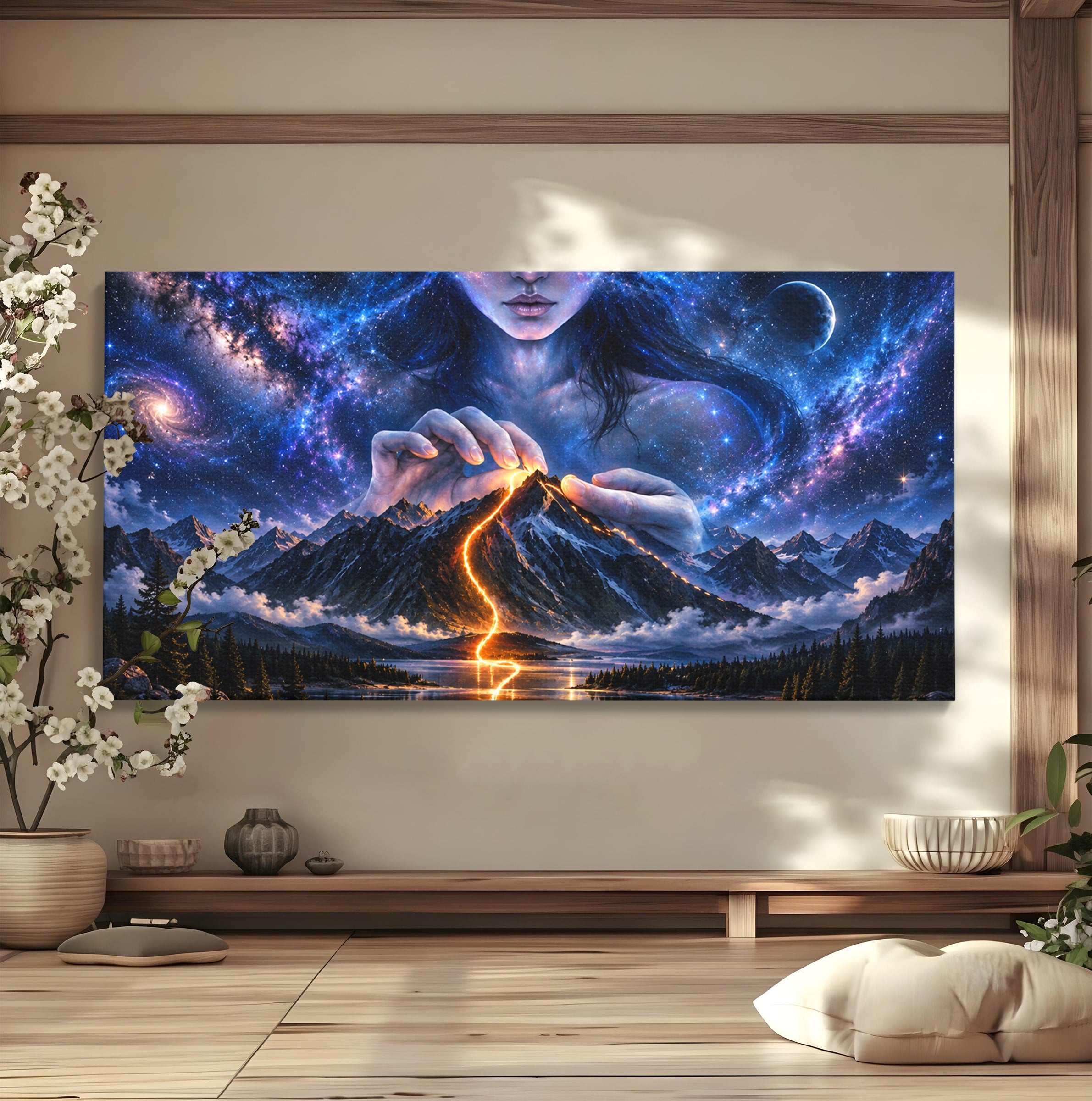 Tablou Canvas Premium LuxCanva® U1110, Zeița Cosmosului, Peisaj, Fantezie, Zeița, Cosmos,  Living, Culori Vibrante