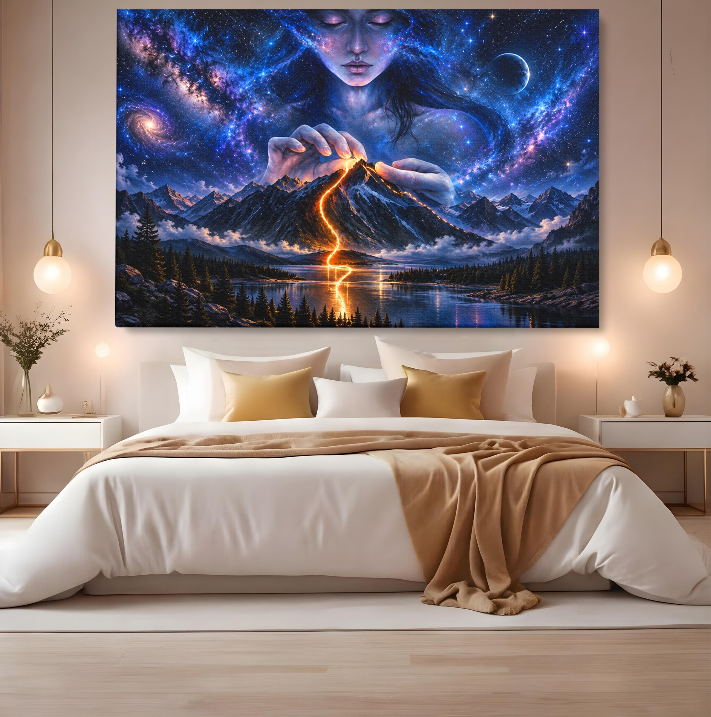 Tablou Canvas Premium LuxCanva® U1110, Zeița Cosmosului, Peisaj, Fantezie, Zeița, Cosmos,  Living, Culori Vibrante