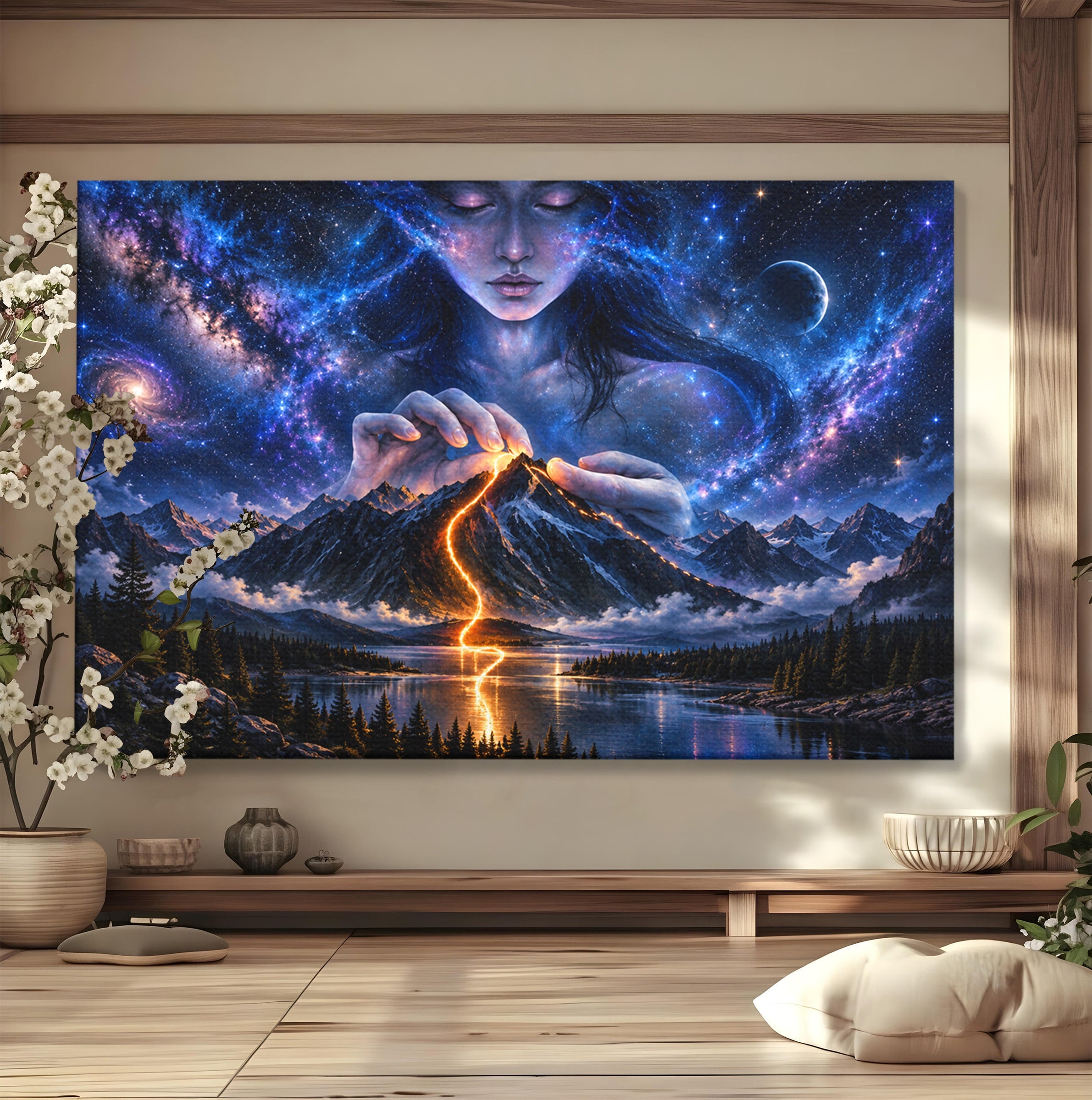 Tablou Canvas Premium LuxCanva® U1110, Zeița Cosmosului, Peisaj, Fantezie, Zeița, Cosmos,  Living, Culori Vibrante