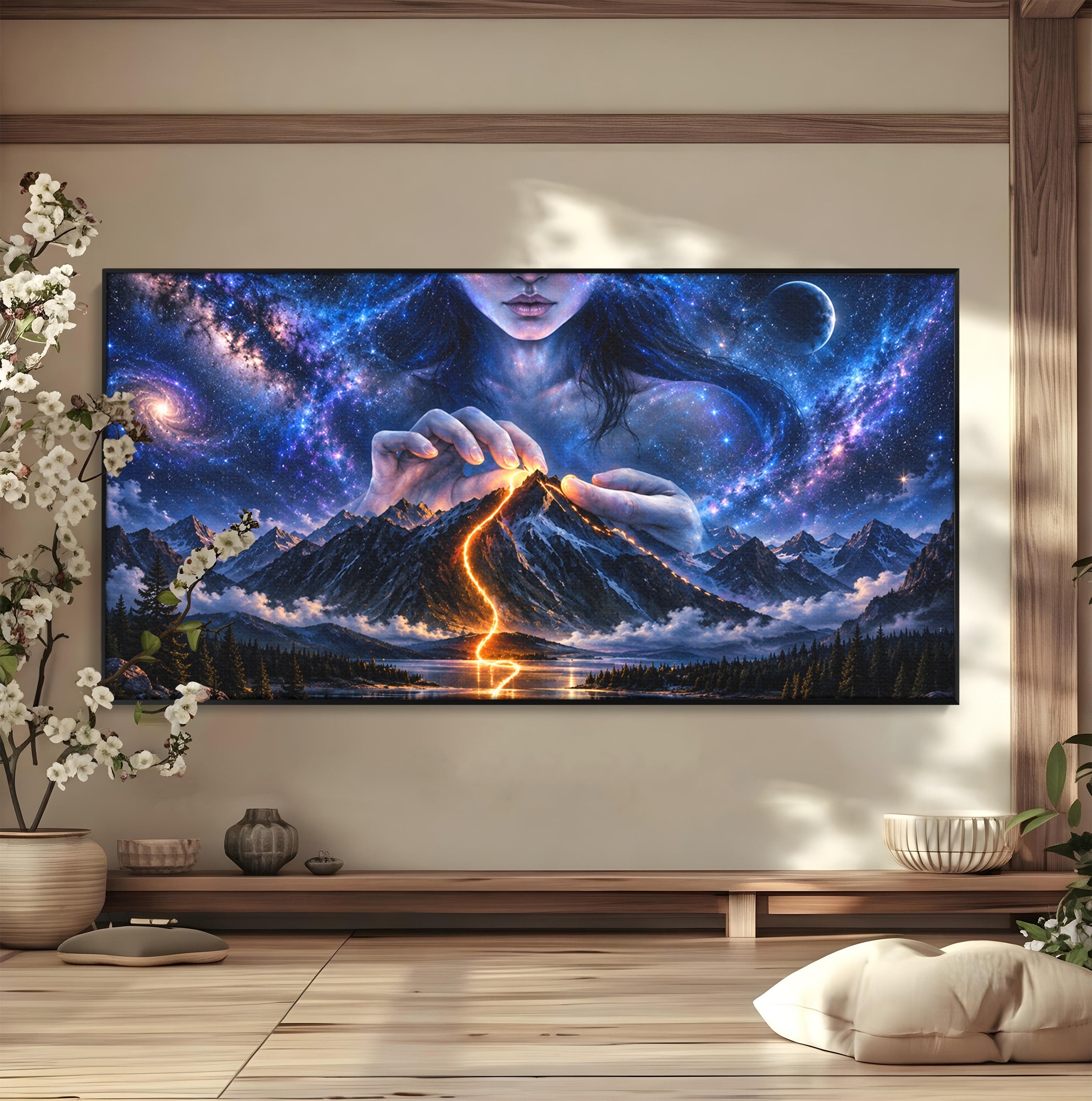 Tablou Canvas Premium LuxCanva® U1110, Zeița Cosmosului, Peisaj, Fantezie, Zeița, Cosmos,  Living, Culori Vibrante