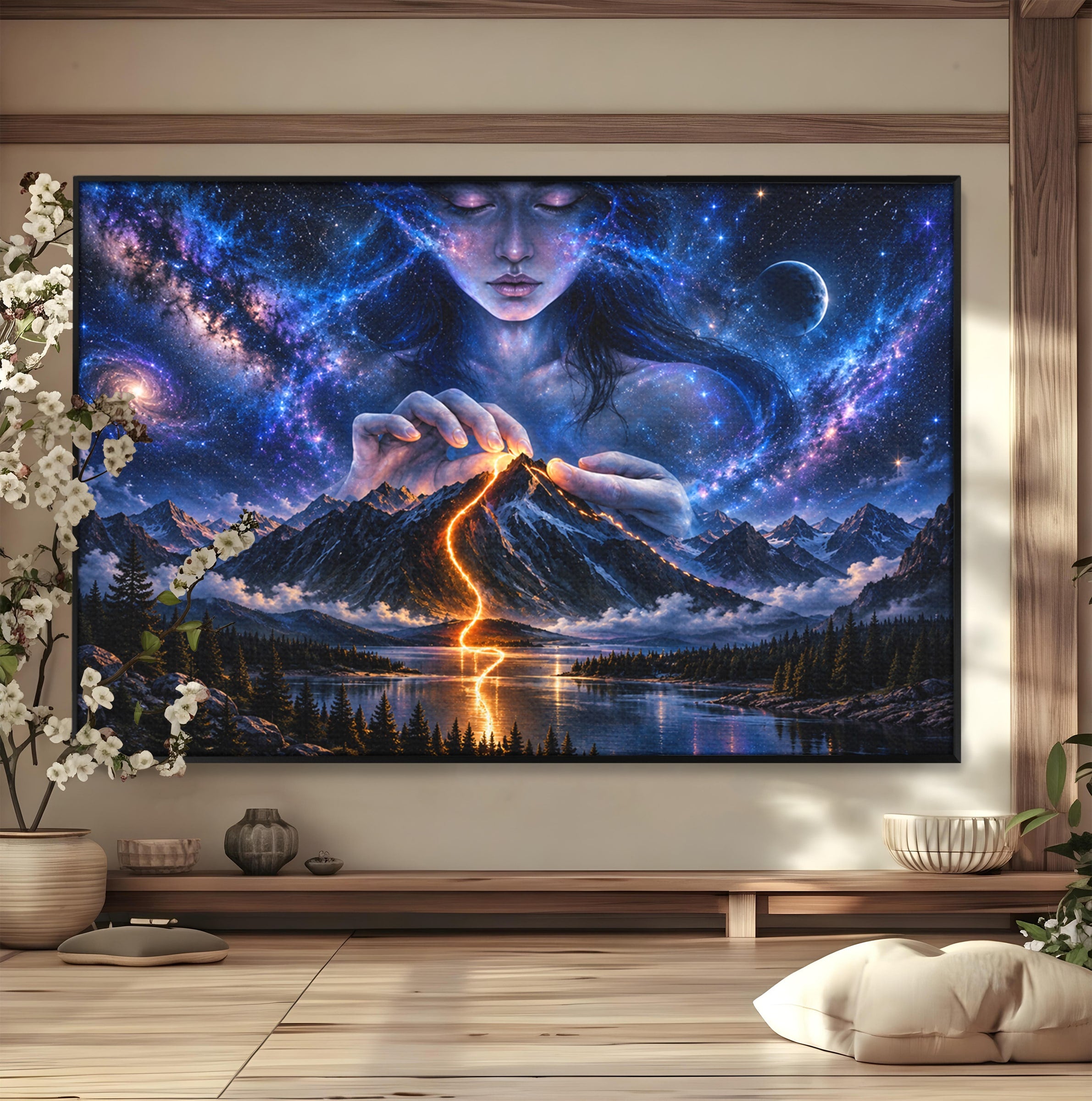 Tablou Canvas Premium LuxCanva® U1110, Zeița Cosmosului, Peisaj, Fantezie, Zeița, Cosmos,  Living, Culori Vibrante
