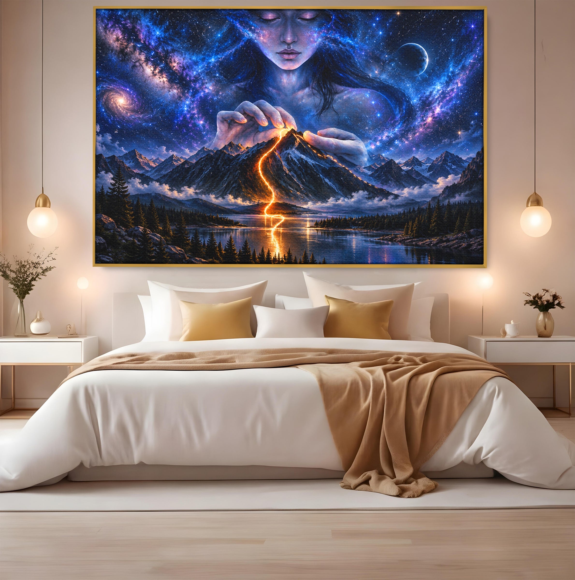Tablou Canvas Premium LuxCanva® U1110, Zeița Cosmosului, Peisaj, Fantezie, Zeița, Cosmos,  Living, Culori Vibrante