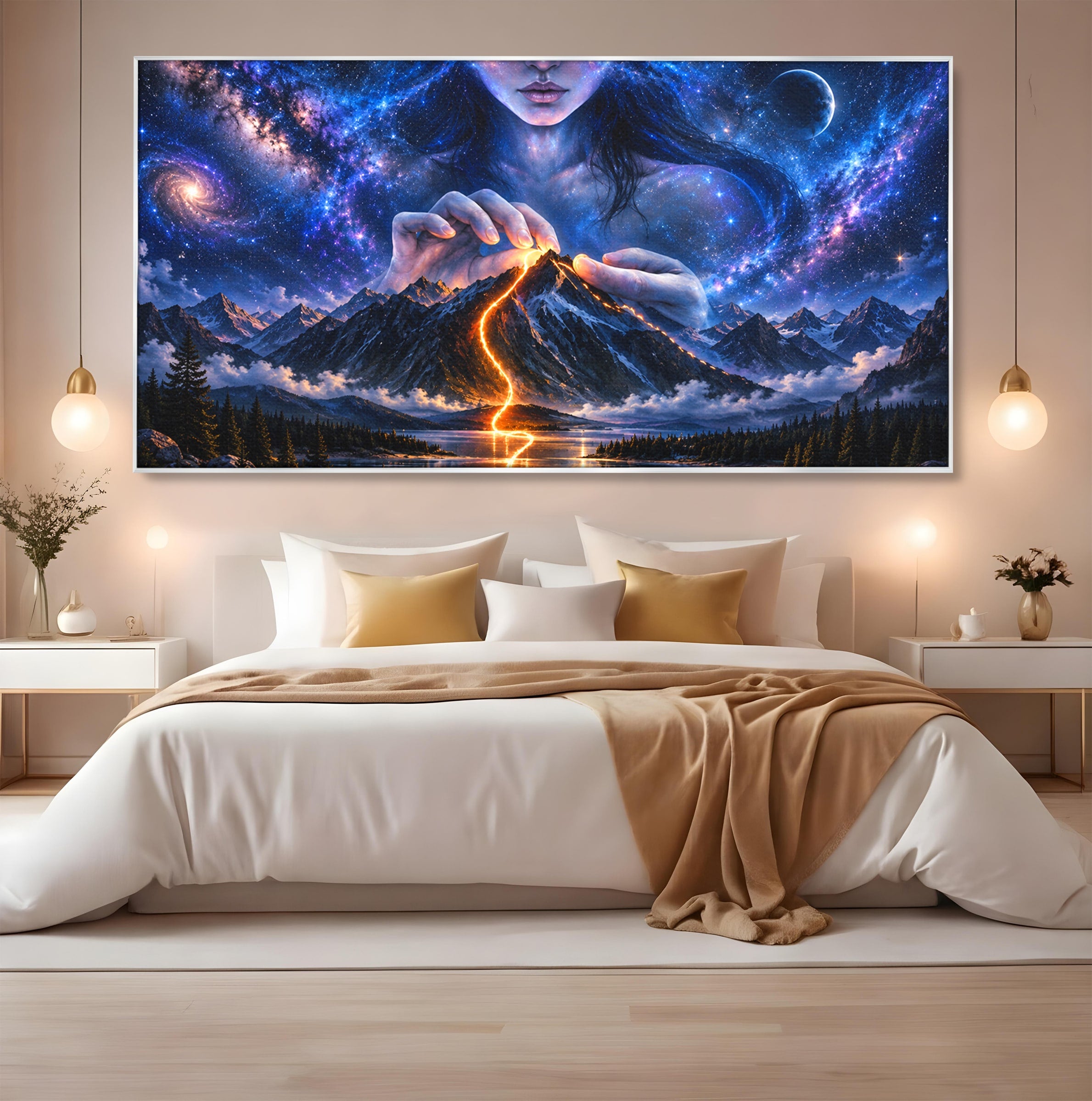 Tablou Canvas Premium LuxCanva® U1110, Zeița Cosmosului, Peisaj, Fantezie, Zeița, Cosmos,  Living, Culori Vibrante