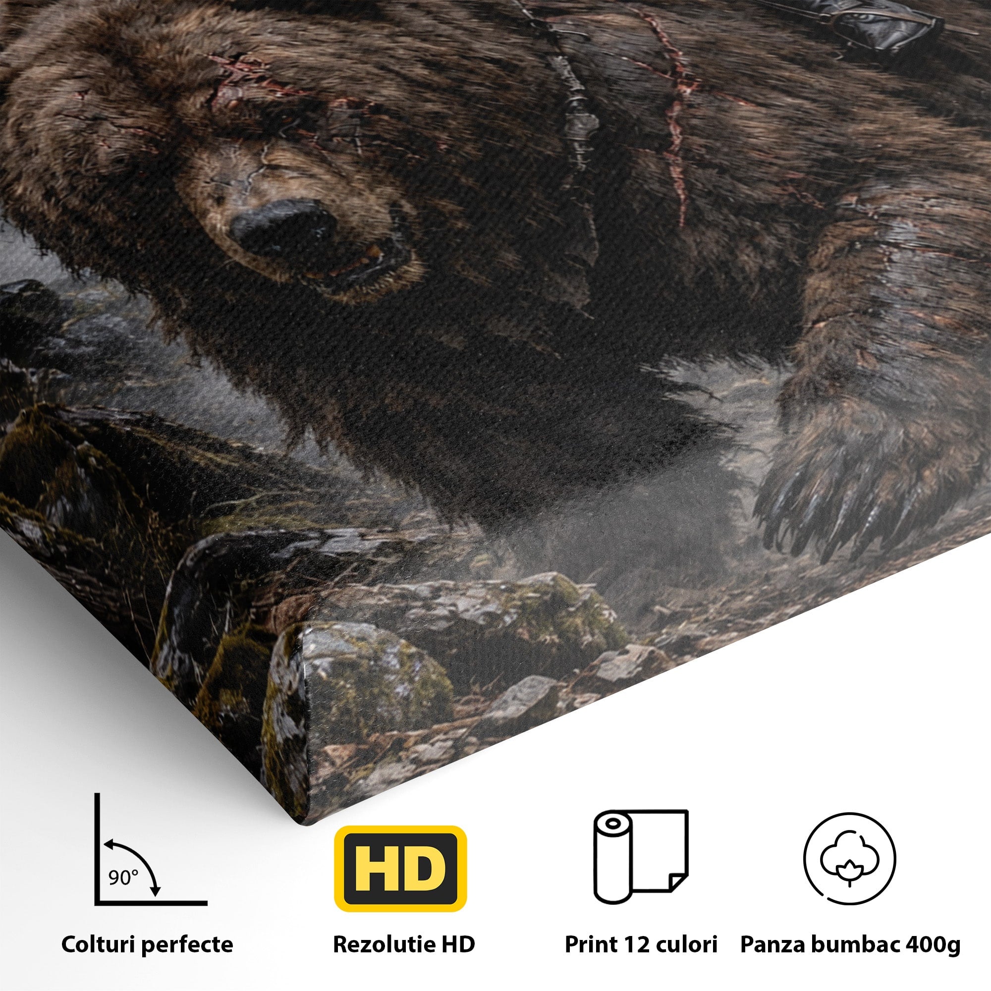 Tablou Canvas Premium LuxCanva® U1111, Razboinica si Ursul,  Padure, Aventura, Fantezie, Urs, Dormitor, Culori Vibrante