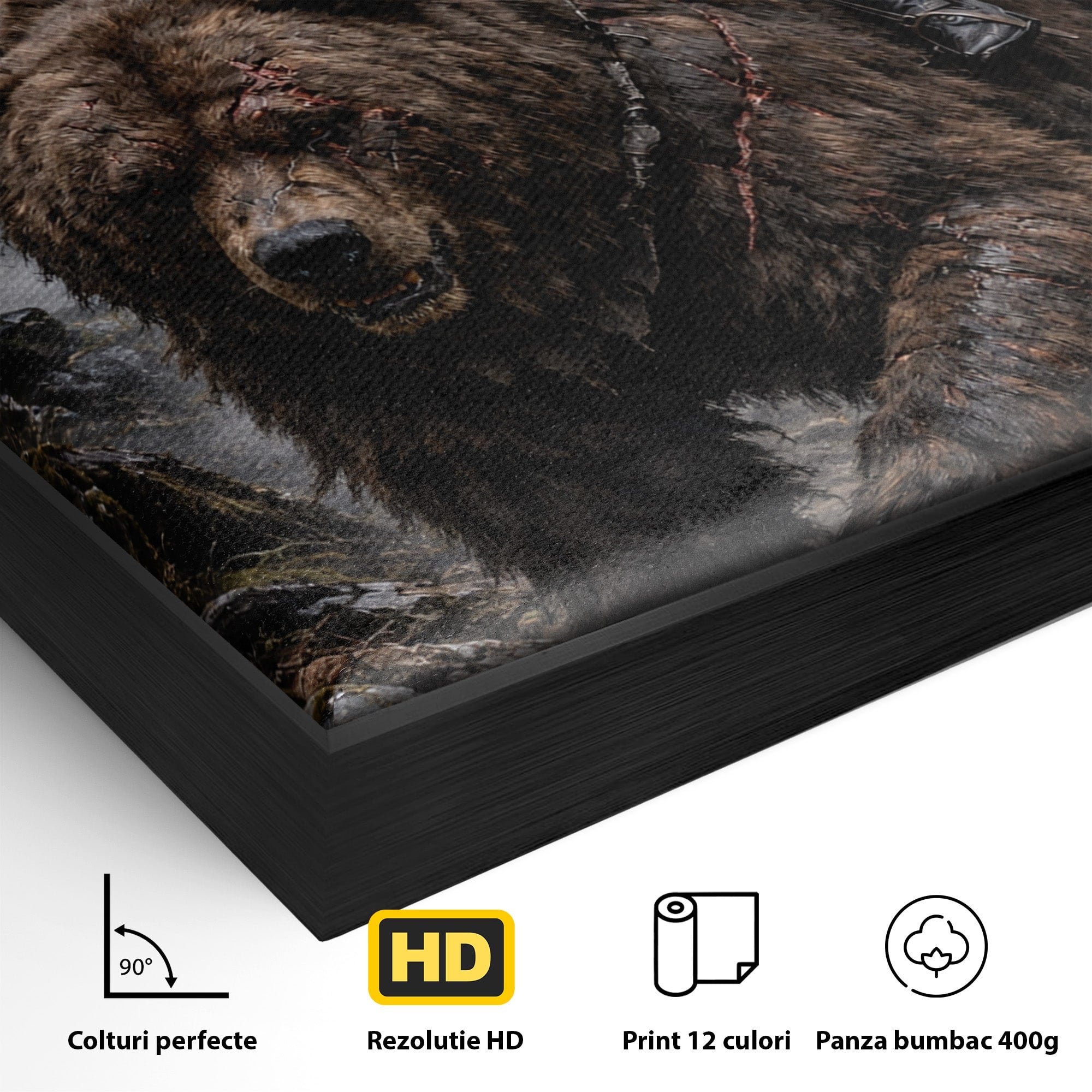Tablou Canvas Premium LuxCanva® U1111, Razboinica si Ursul,  Padure, Aventura, Fantezie, Urs, Dormitor, Culori Vibrante