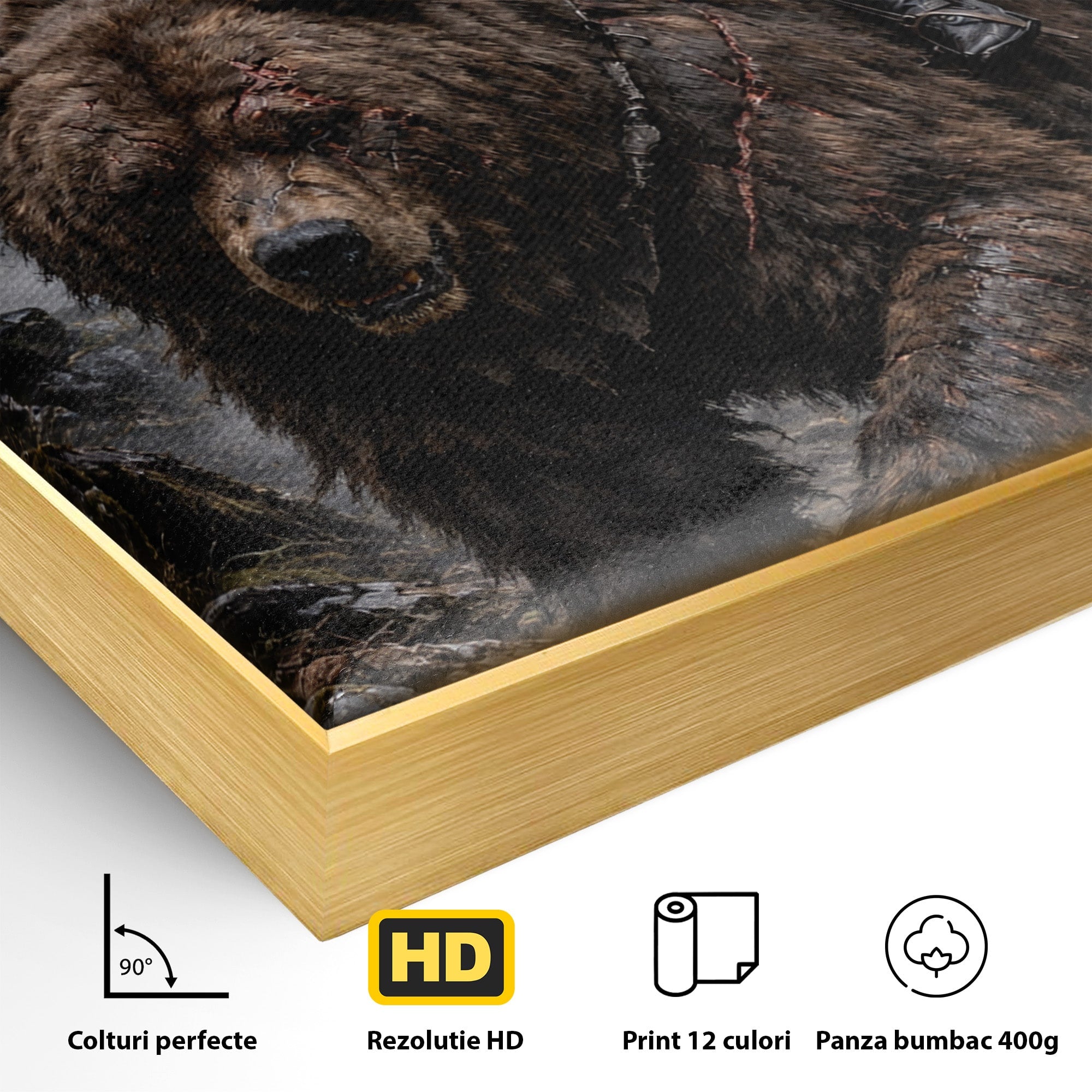 Tablou Canvas Premium LuxCanva® U1111, Razboinica si Ursul,  Padure, Aventura, Fantezie, Urs, Dormitor, Culori Vibrante