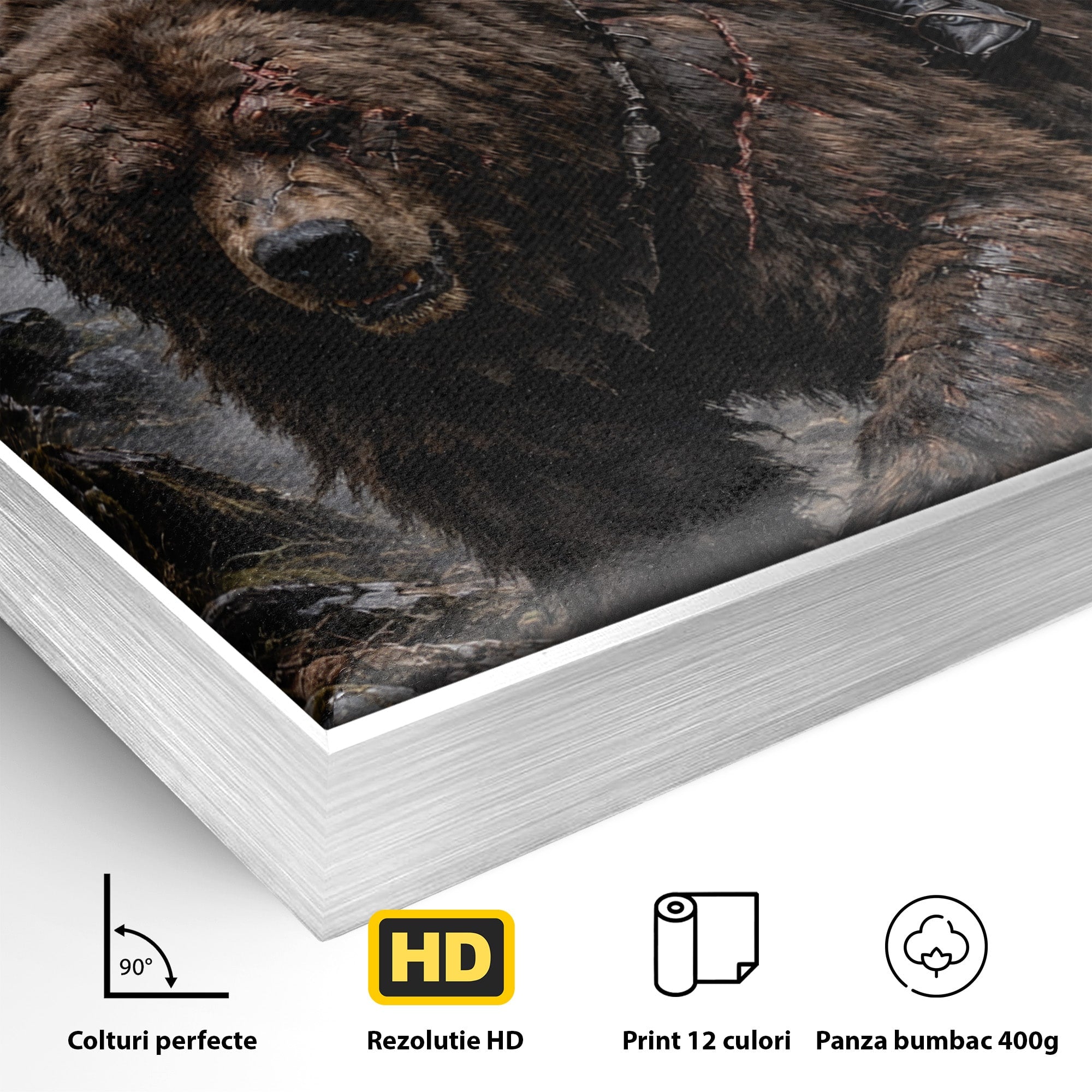 Tablou Canvas Premium LuxCanva® U1111, Razboinica si Ursul,  Padure, Aventura, Fantezie, Urs, Dormitor, Culori Vibrante