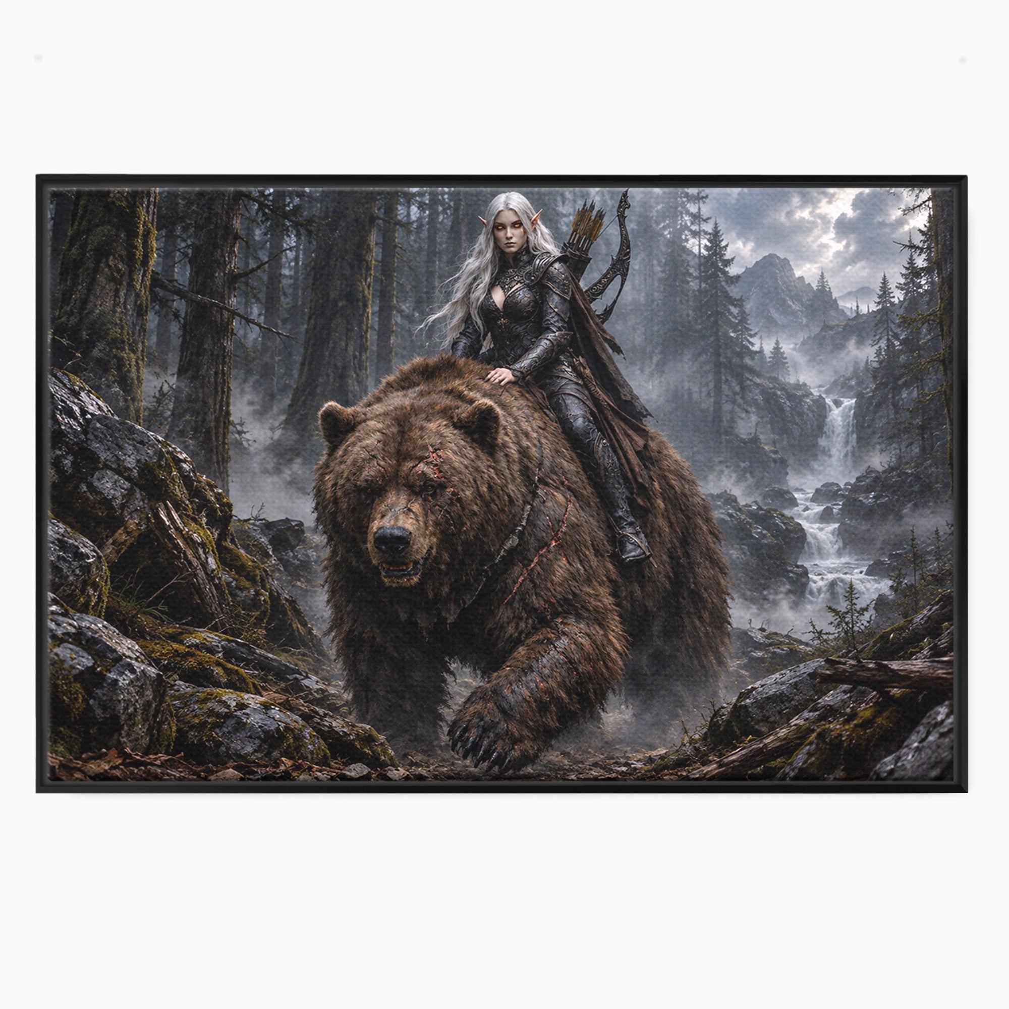 Tablou Canvas Premium LuxCanva® U1111, Razboinica si Ursul,  Padure, Aventura, Fantezie, Urs, Dormitor, Culori Vibrante