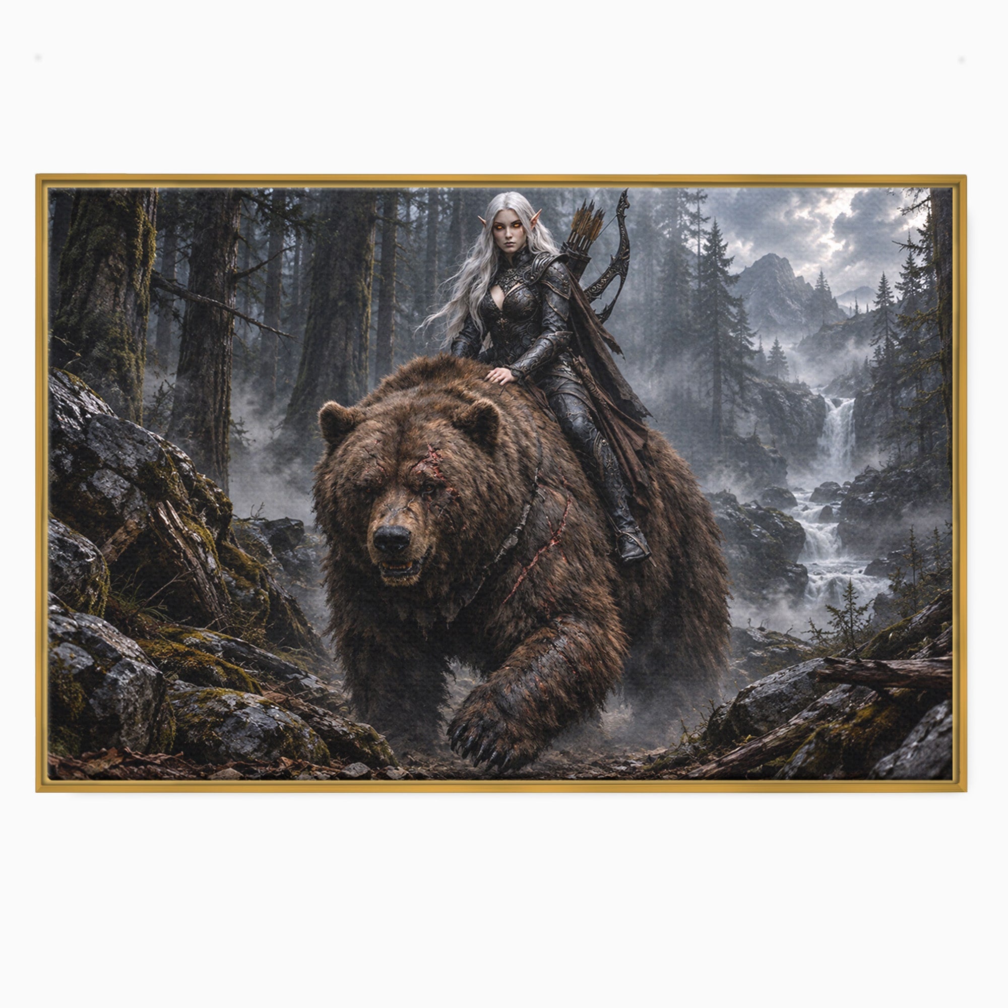 Tablou Canvas Premium LuxCanva® U1111, Razboinica si Ursul,  Padure, Aventura, Fantezie, Urs, Dormitor, Culori Vibrante