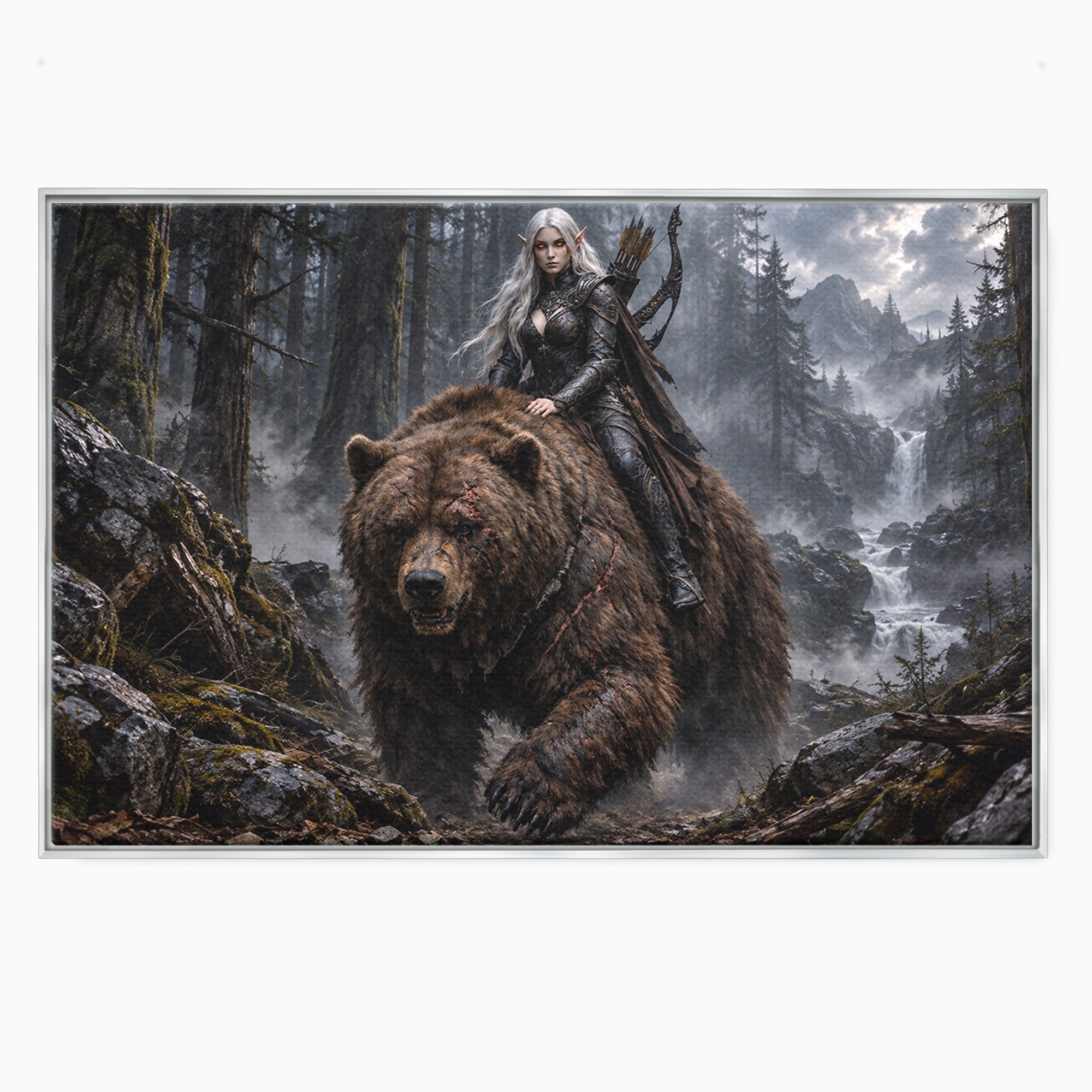 Tablou Canvas Premium LuxCanva® U1111, Razboinica si Ursul,  Padure, Aventura, Fantezie, Urs, Dormitor, Culori Vibrante