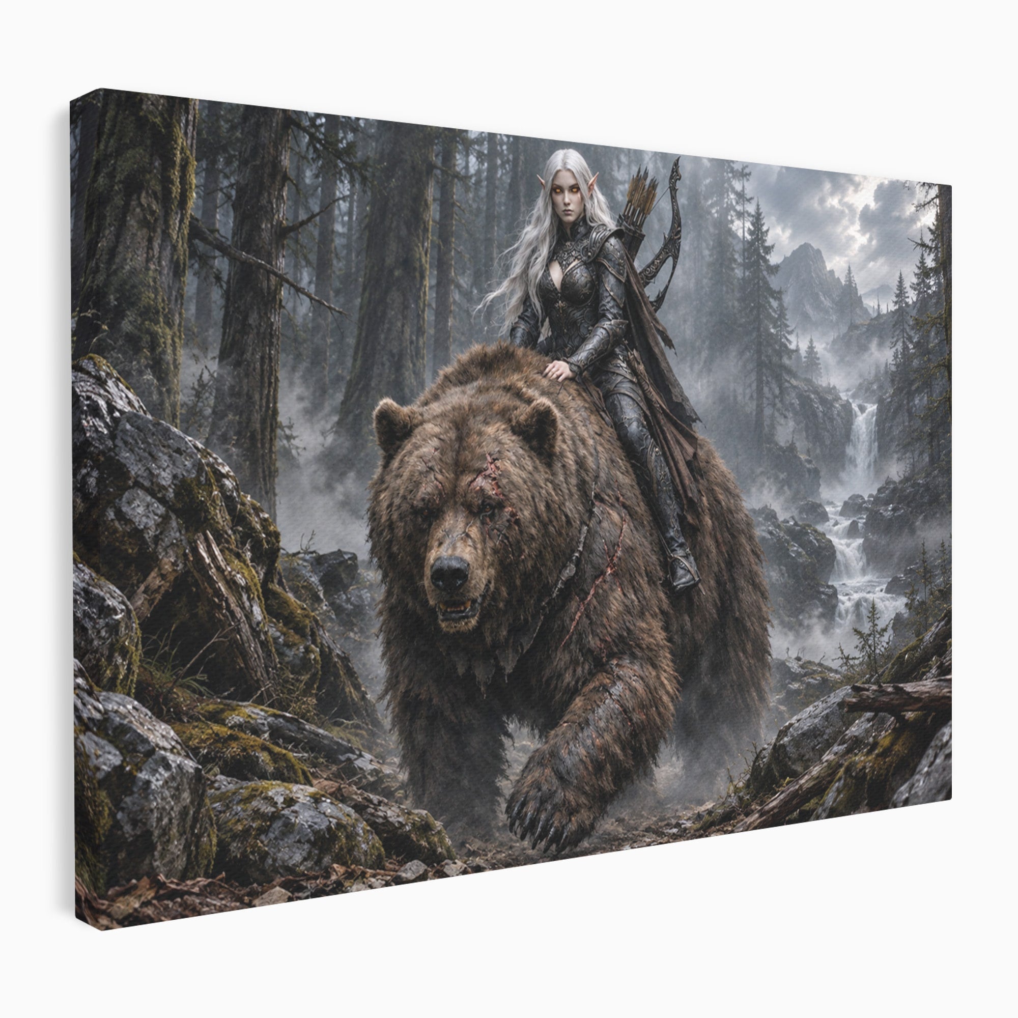 Tablou Canvas Premium LuxCanva® U1111, Razboinica si Ursul,  Padure, Aventura, Fantezie, Urs, Dormitor, Culori Vibrante