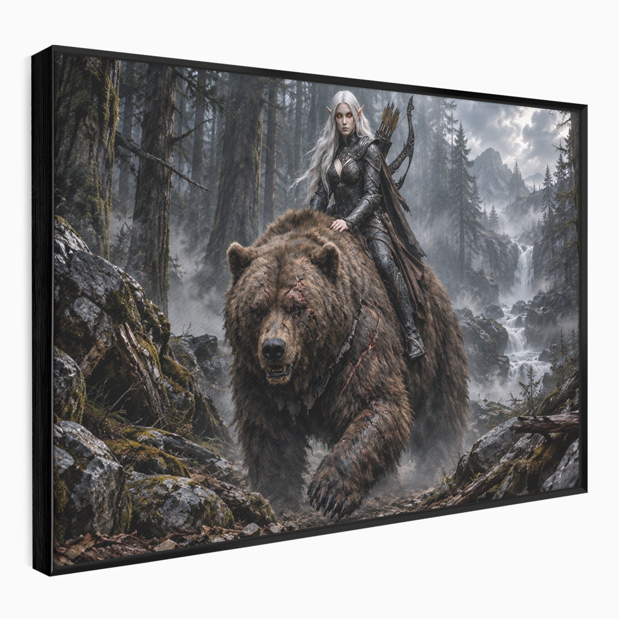 Tablou Canvas Premium LuxCanva® U1111, Razboinica si Ursul,  Padure, Aventura, Fantezie, Urs, Dormitor, Culori Vibrante