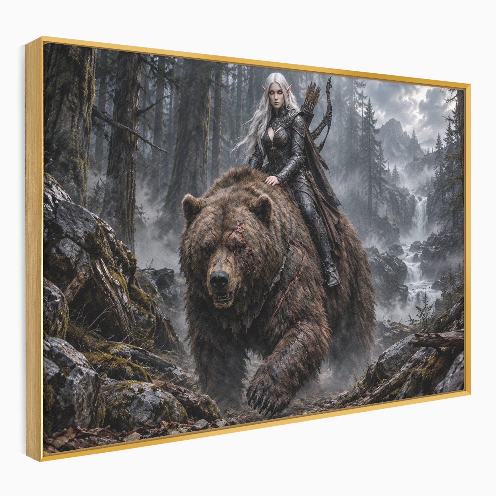 Tablou Canvas Premium LuxCanva® U1111, Razboinica si Ursul,  Padure, Aventura, Fantezie, Urs, Dormitor, Culori Vibrante