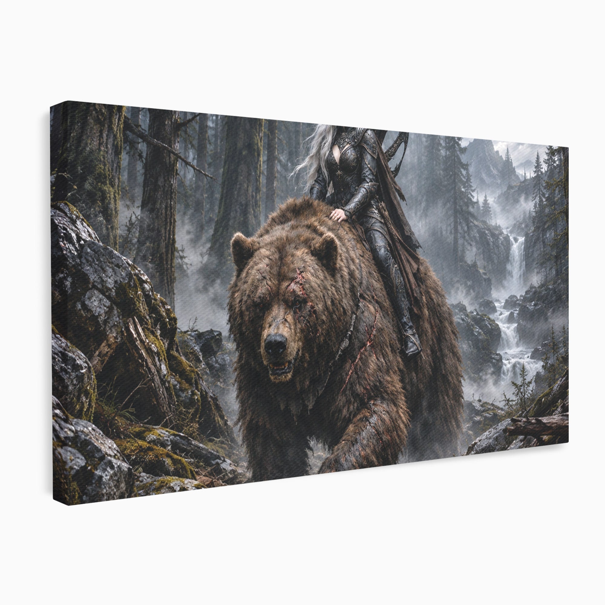 Tablou Canvas Premium LuxCanva® U1111, Razboinica si Ursul,  Padure, Aventura, Fantezie, Urs, Dormitor, Culori Vibrante