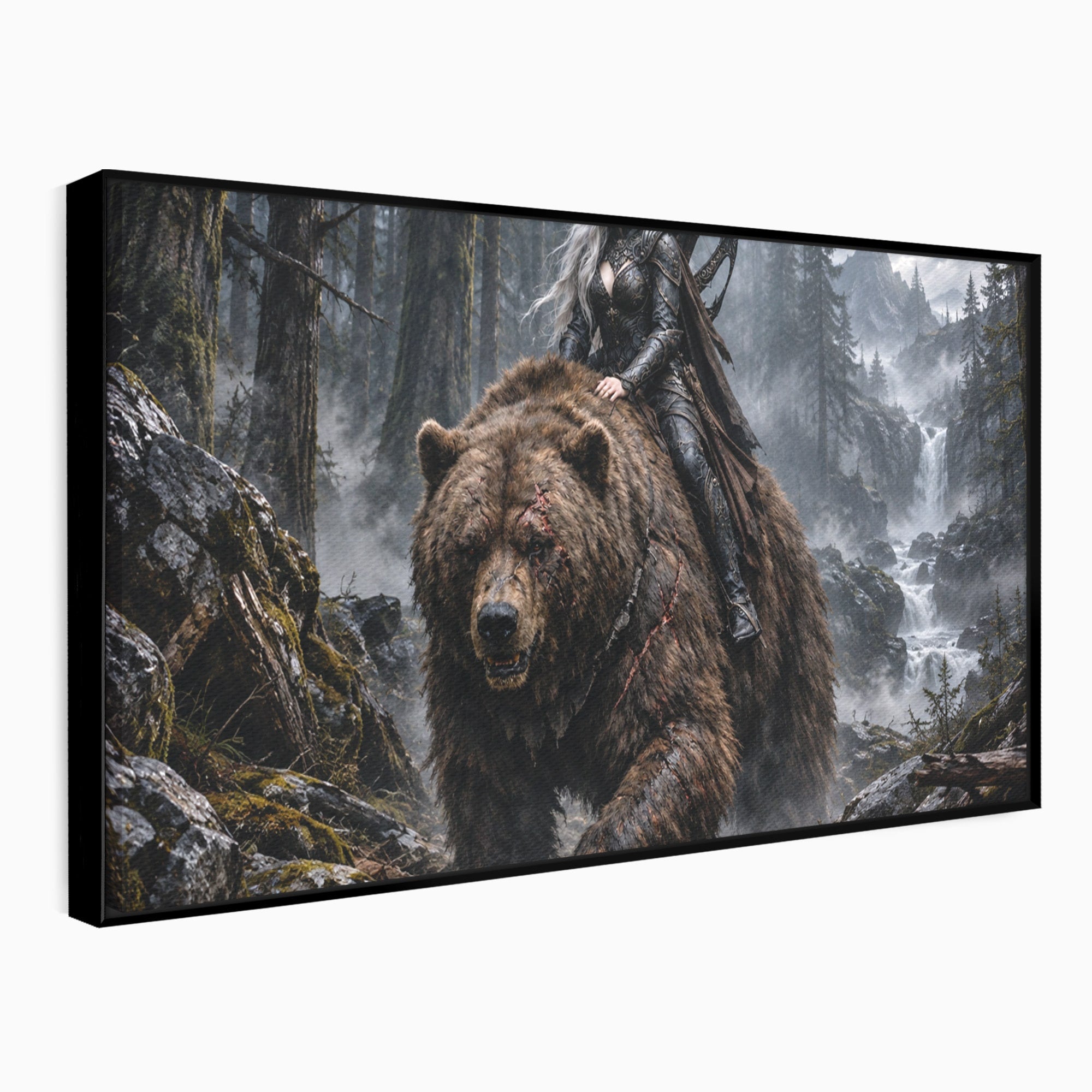Tablou Canvas Premium LuxCanva® U1111, Razboinica si Ursul,  Padure, Aventura, Fantezie, Urs, Dormitor, Culori Vibrante