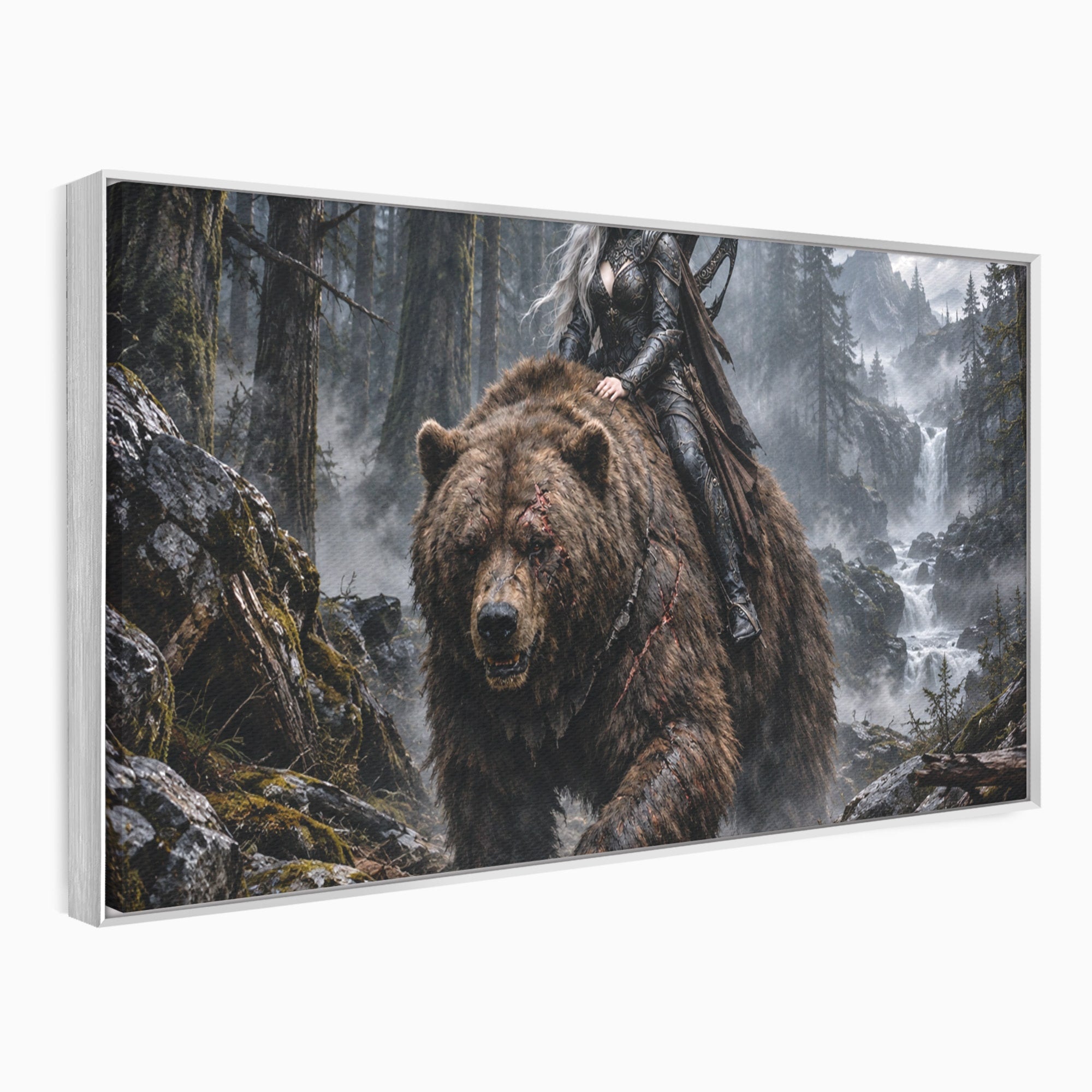 Tablou Canvas Premium LuxCanva® U1111, Razboinica si Ursul,  Padure, Aventura, Fantezie, Urs, Dormitor, Culori Vibrante