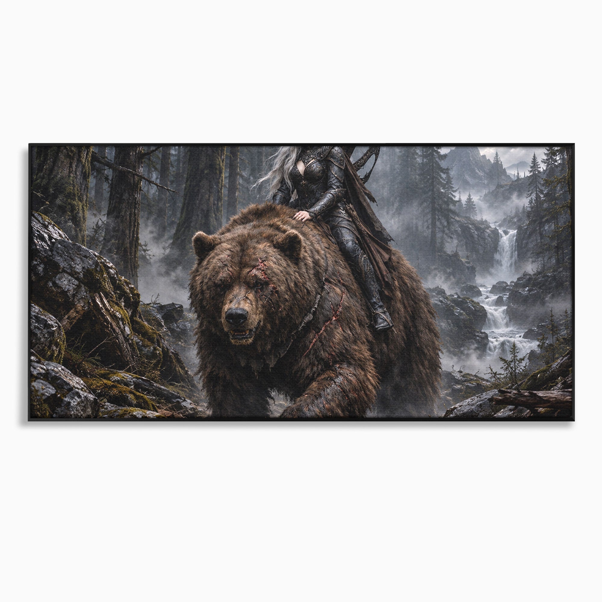 Tablou Canvas Premium LuxCanva® U1111, Razboinica si Ursul,  Padure, Aventura, Fantezie, Urs, Dormitor, Culori Vibrante
