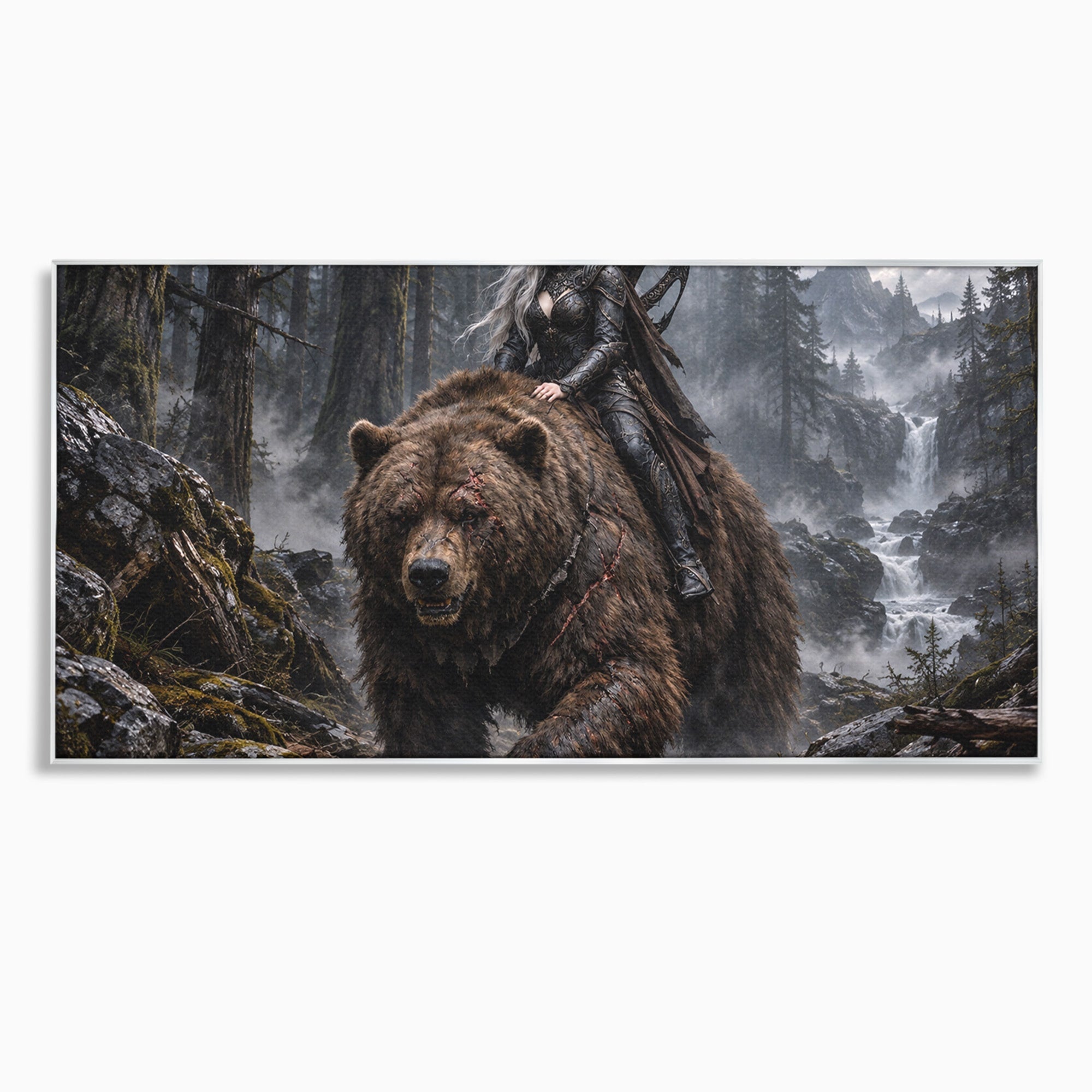Tablou Canvas Premium LuxCanva® U1111, Razboinica si Ursul,  Padure, Aventura, Fantezie, Urs, Dormitor, Culori Vibrante