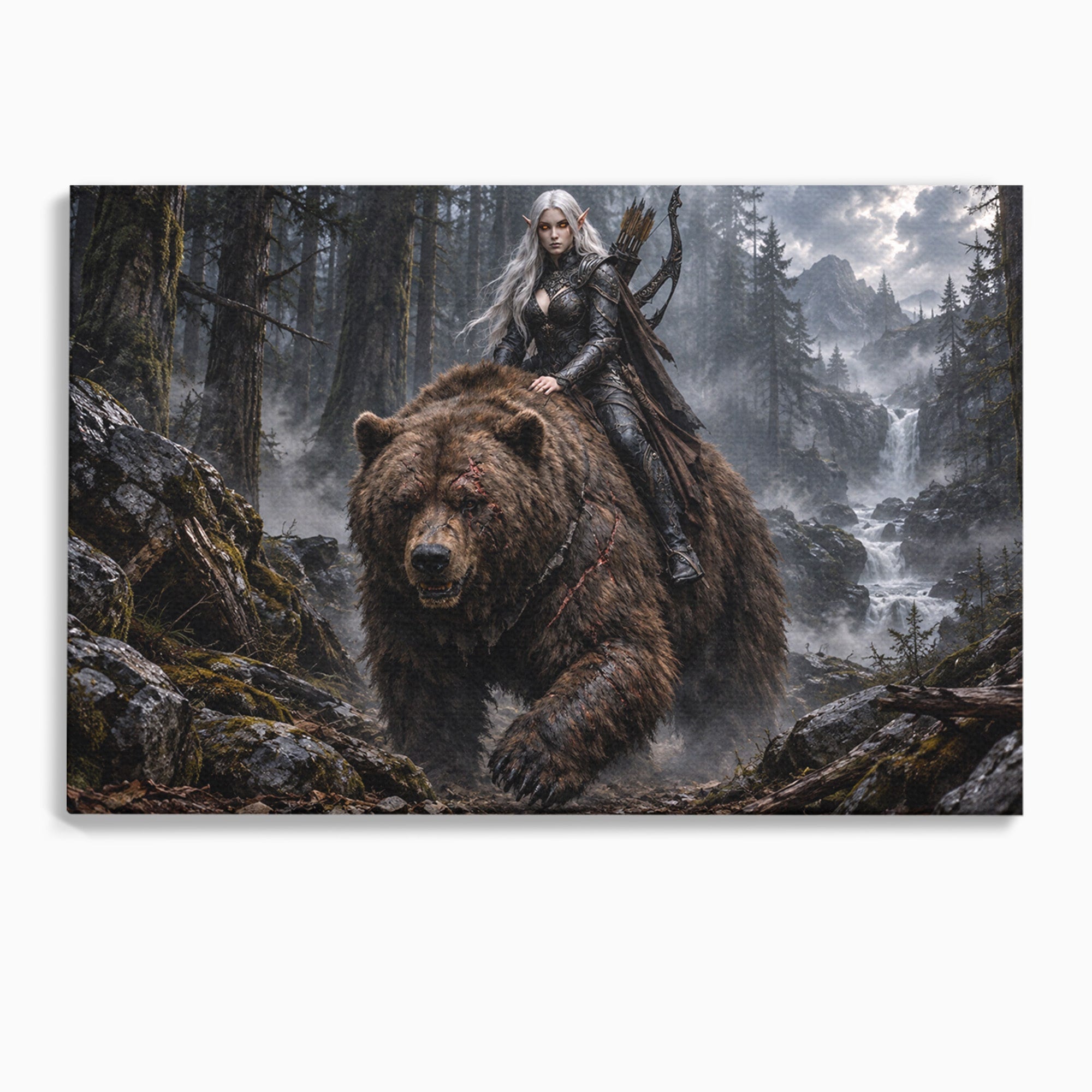 Tablou Canvas Premium LuxCanva® U1111, Razboinica si Ursul,  Padure, Aventura, Fantezie, Urs, Dormitor, Culori Vibrante