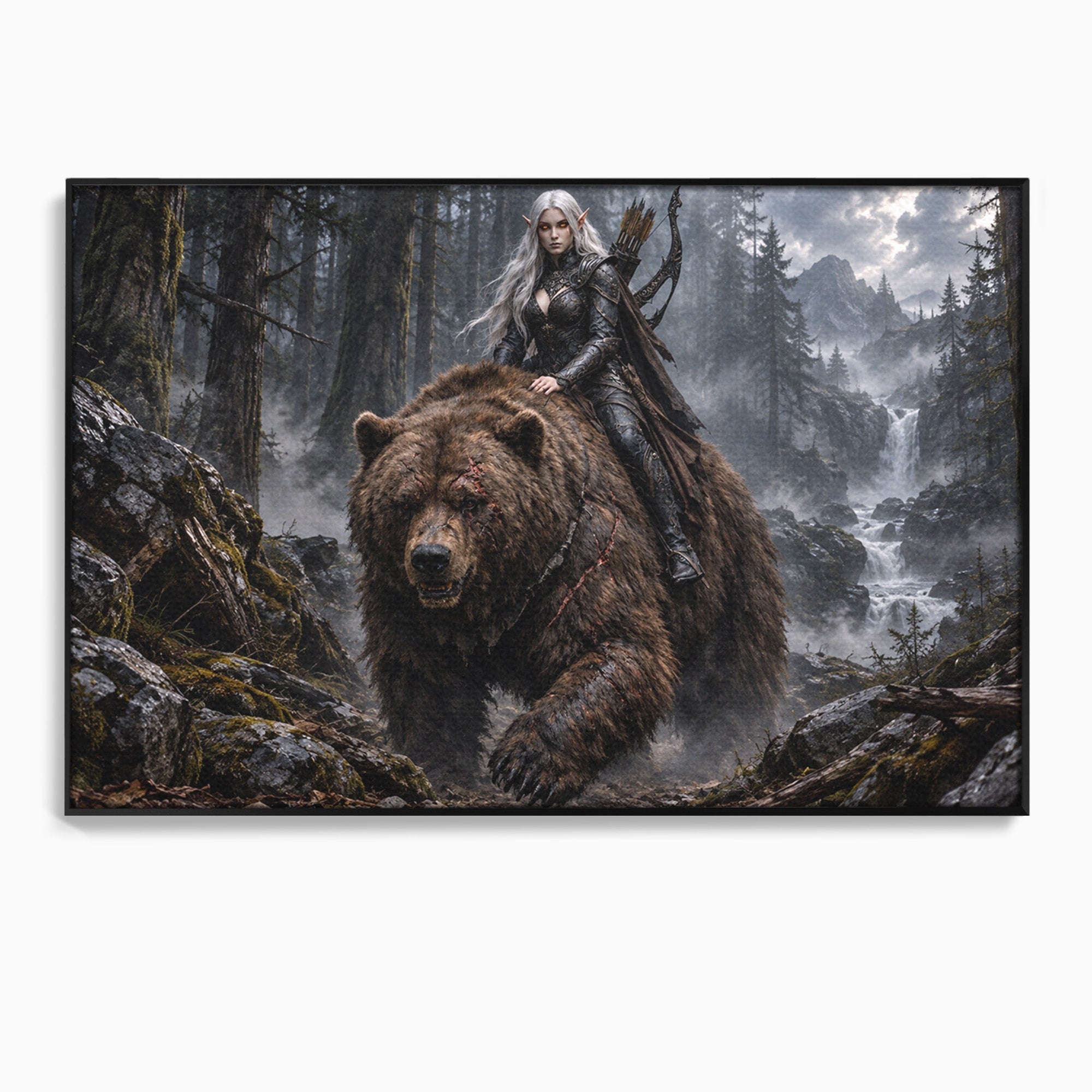 Tablou Canvas Premium LuxCanva® U1111, Razboinica si Ursul,  Padure, Aventura, Fantezie, Urs, Dormitor, Culori Vibrante