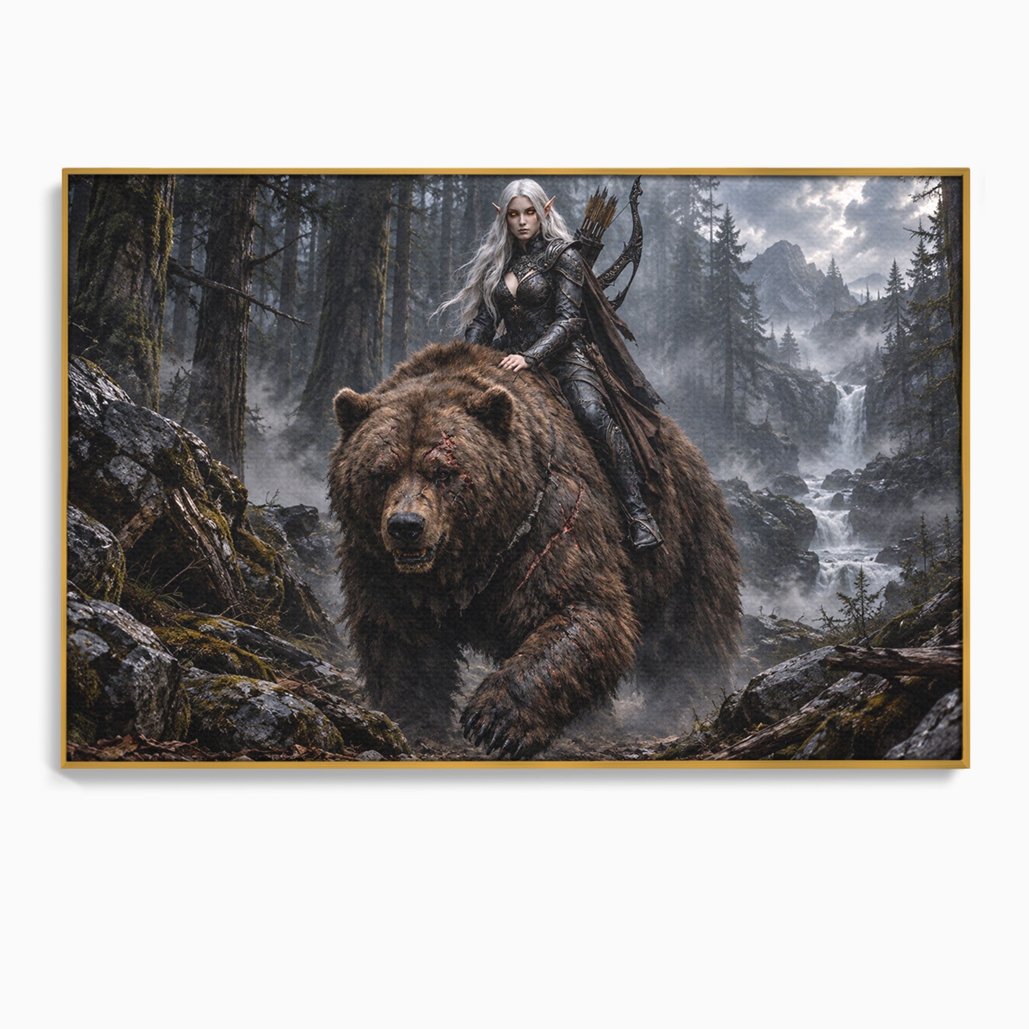 Tablou Canvas Premium LuxCanva® U1111, Razboinica si Ursul,  Padure, Aventura, Fantezie, Urs, Dormitor, Culori Vibrante