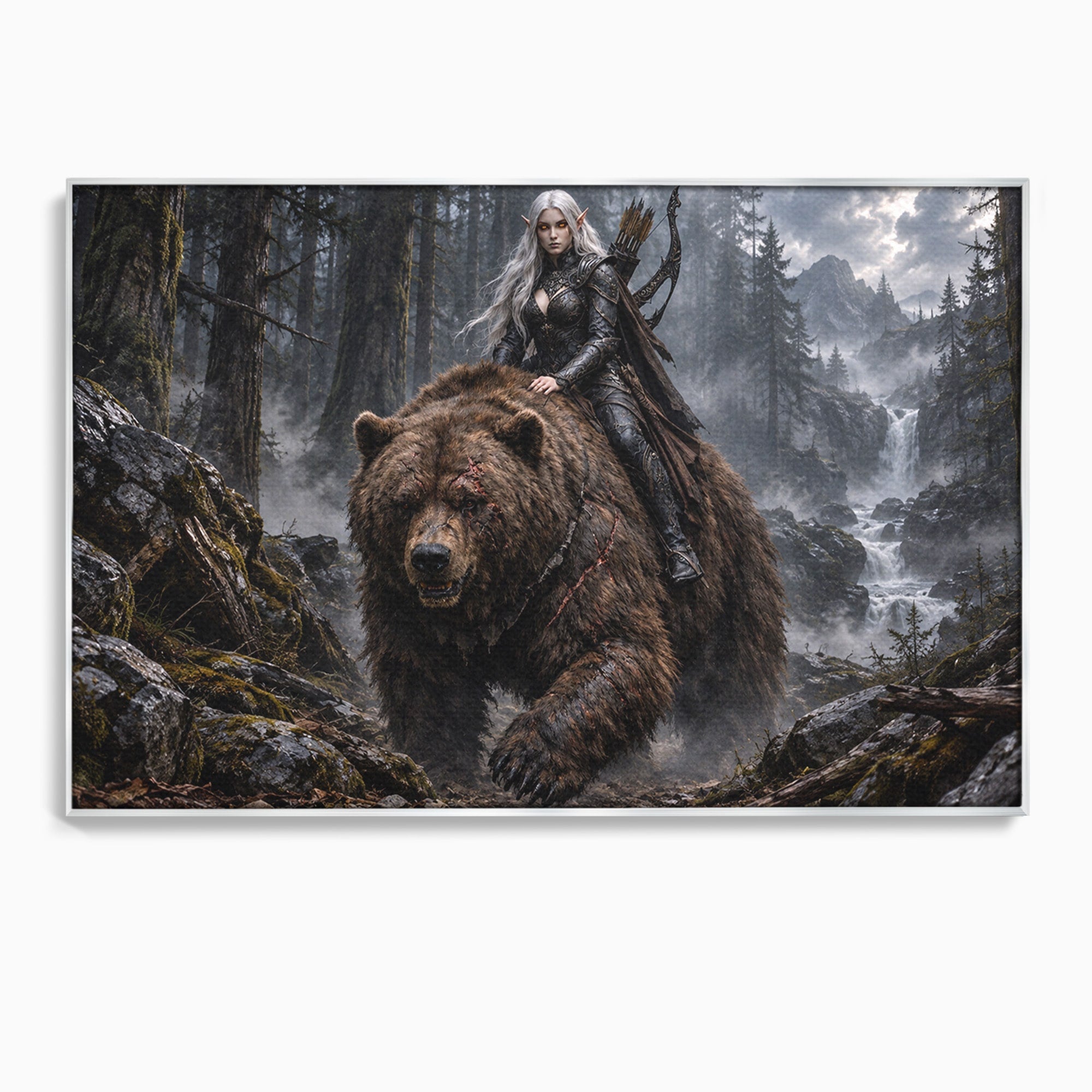 Tablou Canvas Premium LuxCanva® U1111, Razboinica si Ursul,  Padure, Aventura, Fantezie, Urs, Dormitor, Culori Vibrante