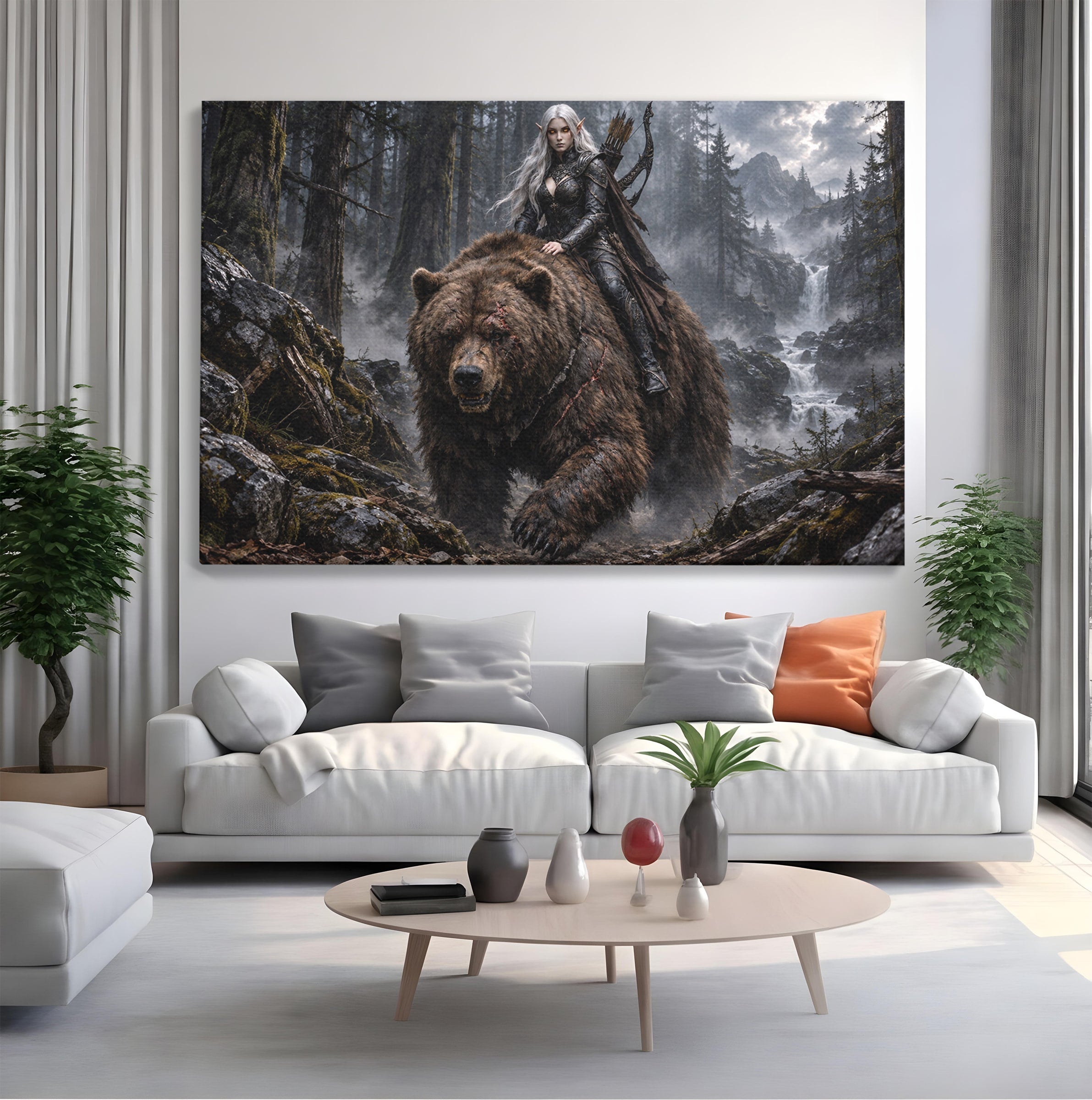 Tablou Canvas Premium LuxCanva® U1111, Razboinica si Ursul,  Padure, Aventura, Fantezie, Urs, Dormitor, Culori Vibrante