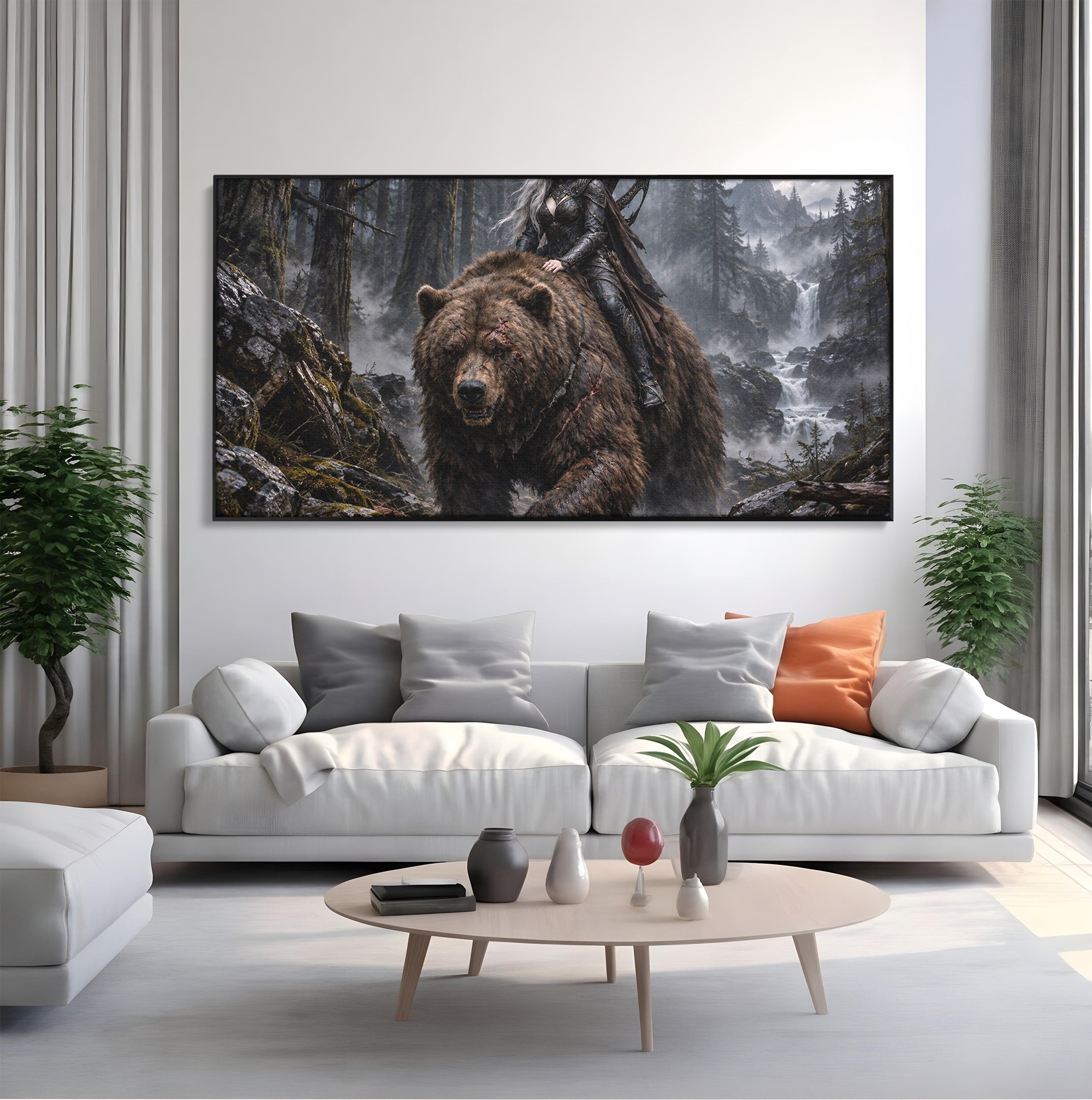 Tablou Canvas Premium LuxCanva® U1111, Razboinica si Ursul,  Padure, Aventura, Fantezie, Urs, Dormitor, Culori Vibrante