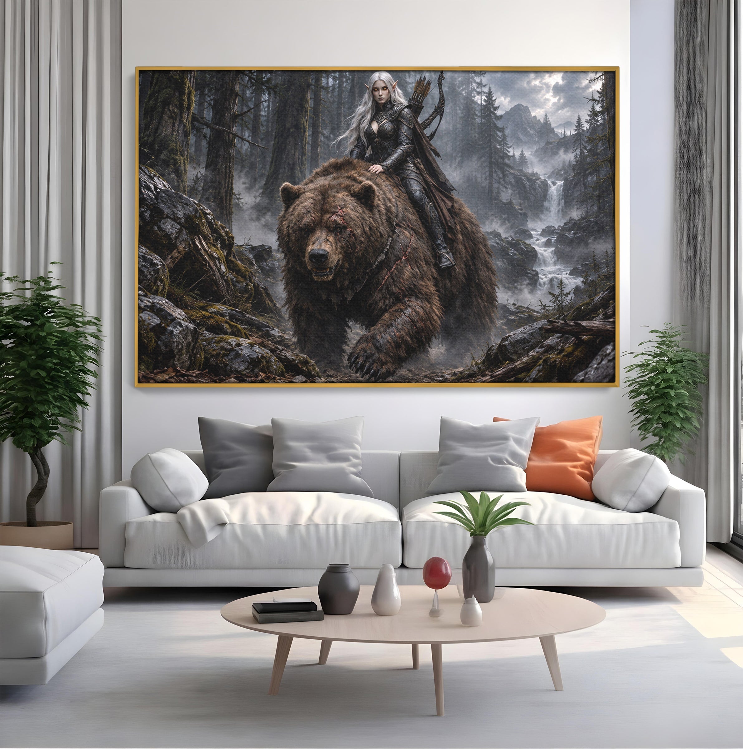 Tablou Canvas Premium LuxCanva® U1111, Razboinica si Ursul,  Padure, Aventura, Fantezie, Urs, Dormitor, Culori Vibrante