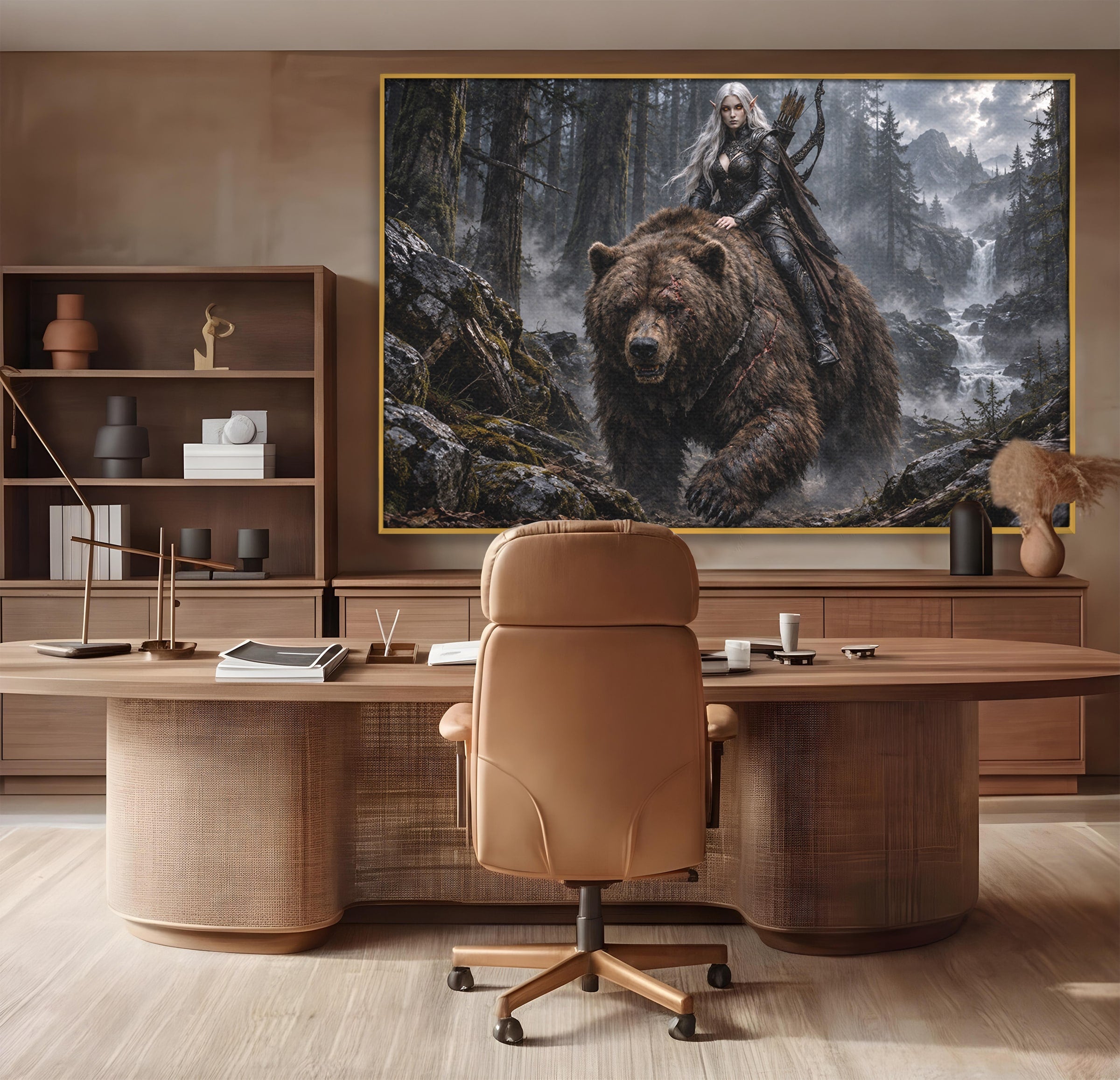 Tablou Canvas Premium LuxCanva® U1111, Razboinica si Ursul,  Padure, Aventura, Fantezie, Urs, Dormitor, Culori Vibrante