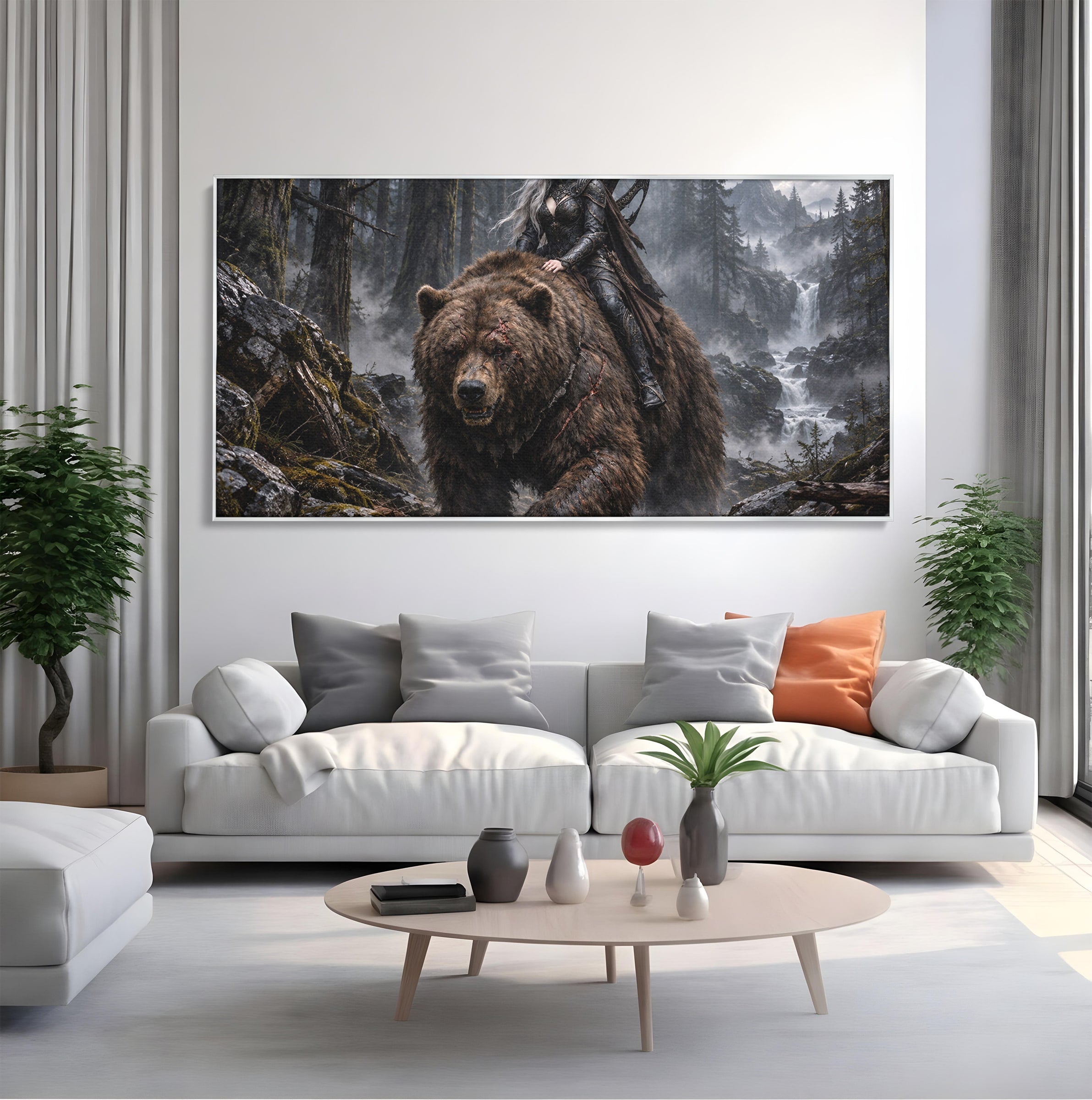 Tablou Canvas Premium LuxCanva® U1111, Razboinica si Ursul,  Padure, Aventura, Fantezie, Urs, Dormitor, Culori Vibrante