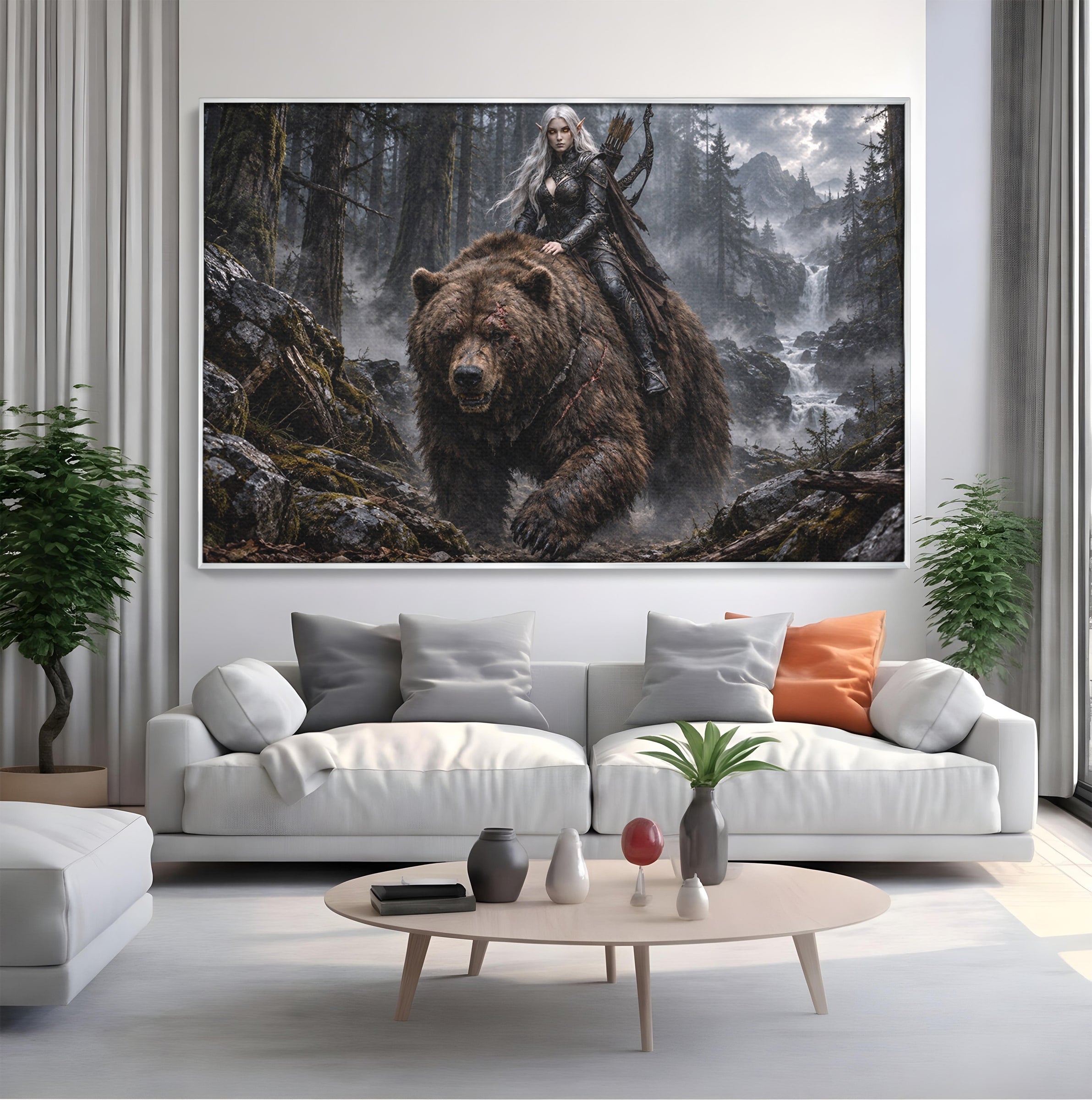 Tablou Canvas Premium LuxCanva® U1111, Razboinica si Ursul,  Padure, Aventura, Fantezie, Urs, Dormitor, Culori Vibrante