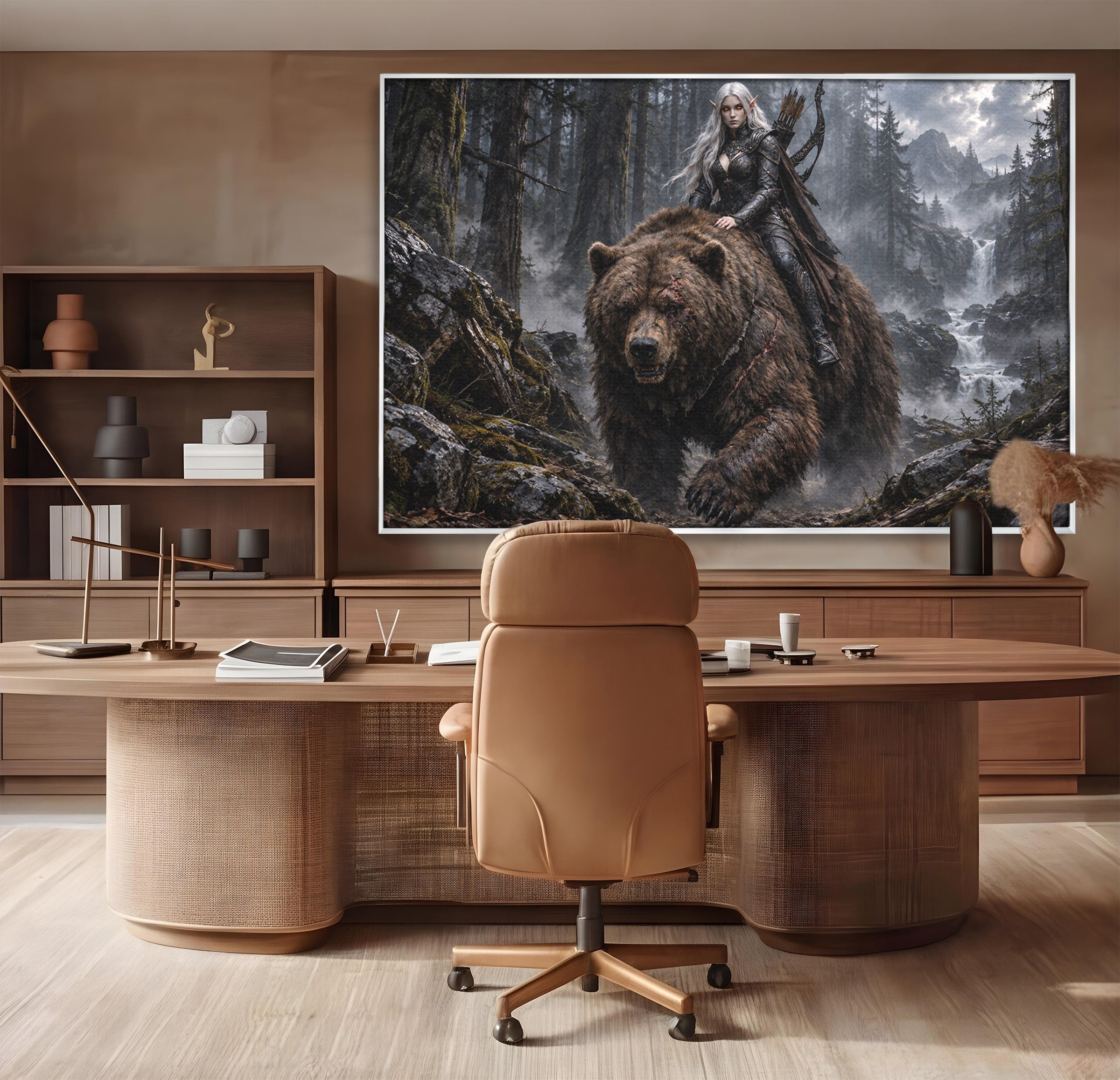 Tablou Canvas Premium LuxCanva® U1111, Razboinica si Ursul,  Padure, Aventura, Fantezie, Urs, Dormitor, Culori Vibrante
