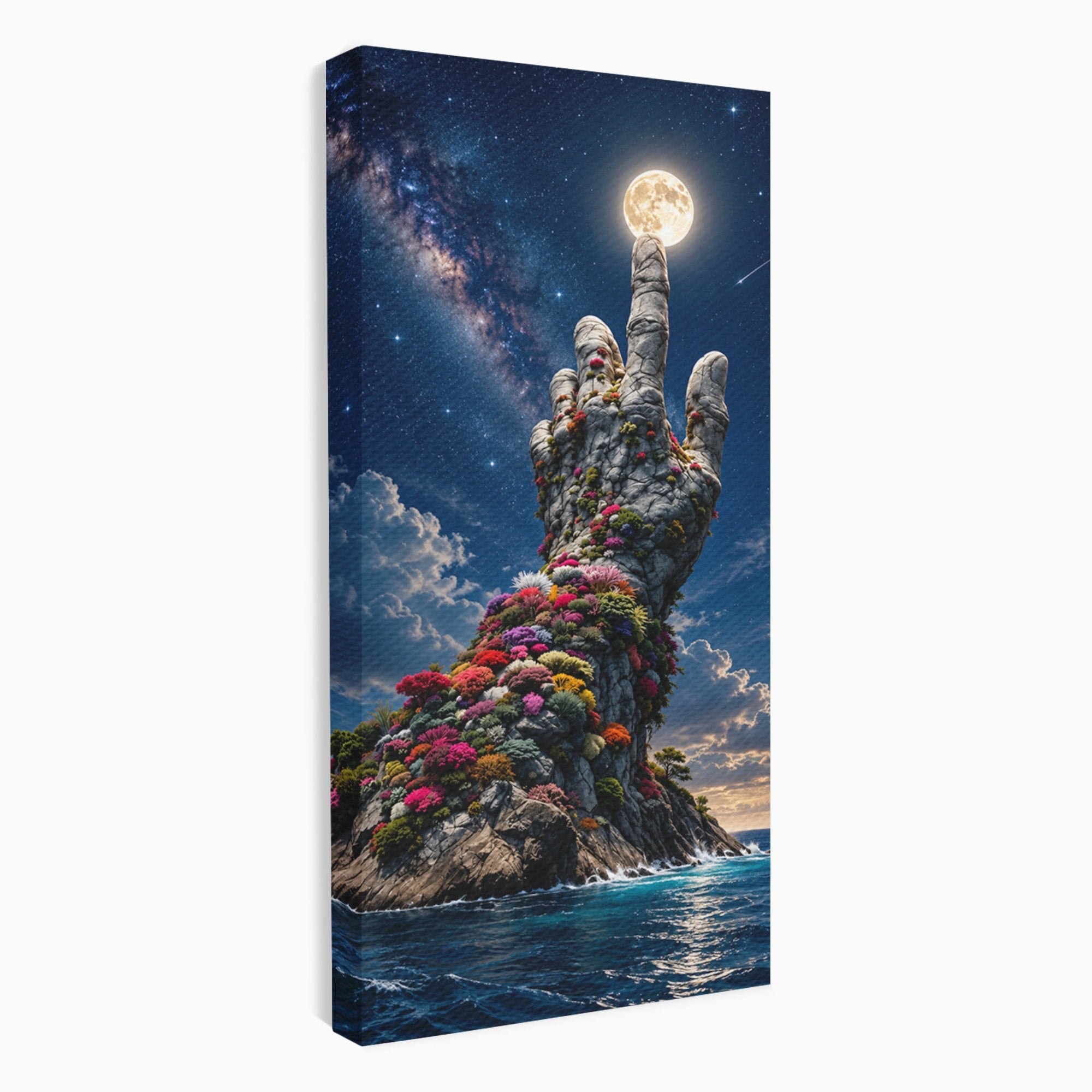 Tablou Canvas Premium LuxCanva® U1112, Mana Spre Luna, Mana,  Natura, Cer, Luna, Living, Culori Vibrante