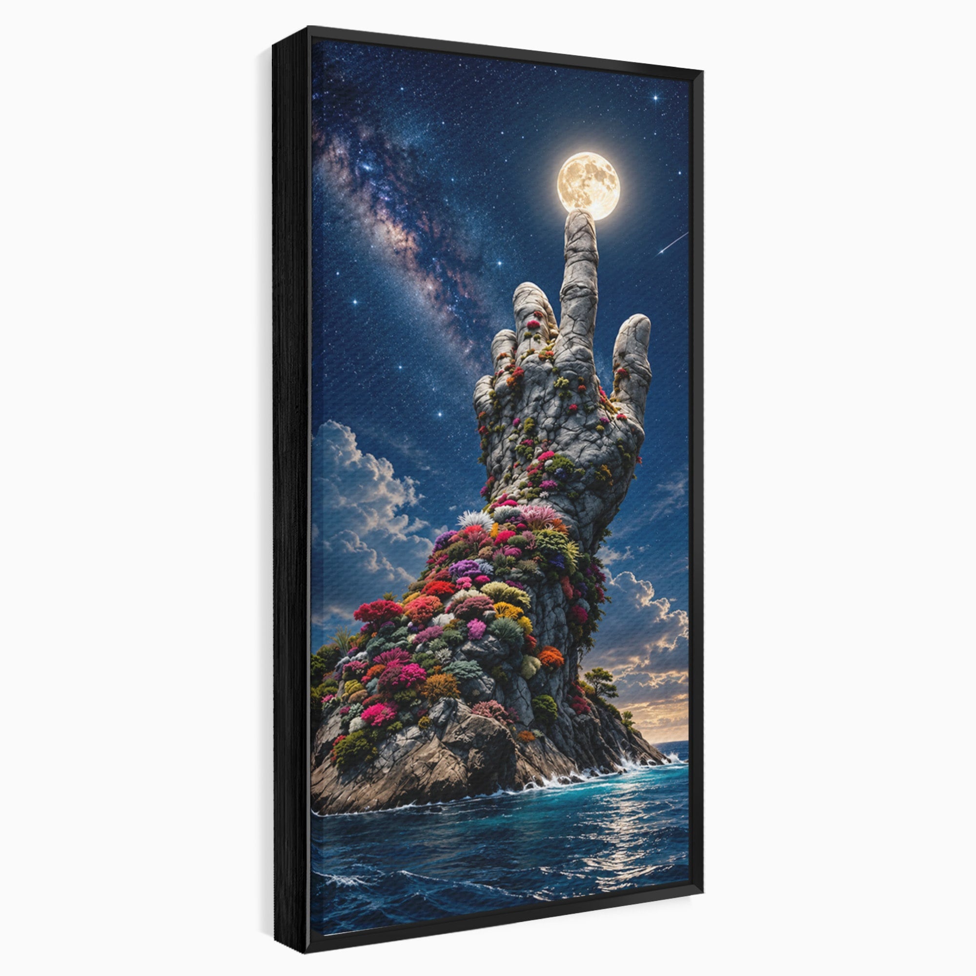 Tablou Canvas Premium LuxCanva® U1112, Mana Spre Luna, Mana,  Natura, Cer, Luna, Living, Culori Vibrante