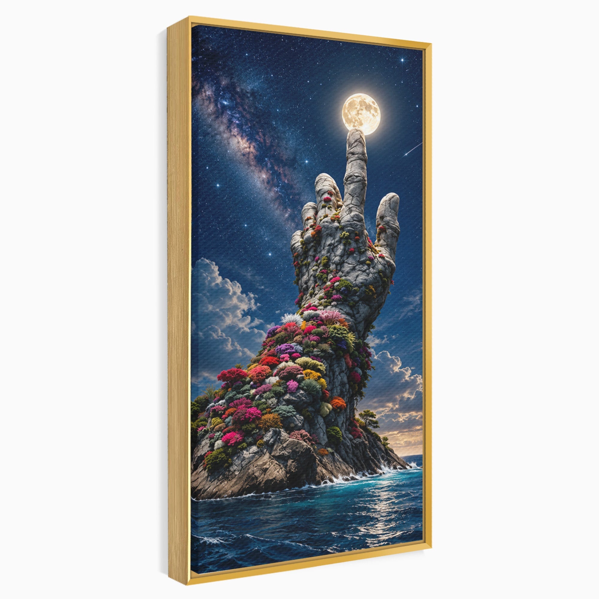 Tablou Canvas Premium LuxCanva® U1112, Mana Spre Luna, Mana,  Natura, Cer, Luna, Living, Culori Vibrante