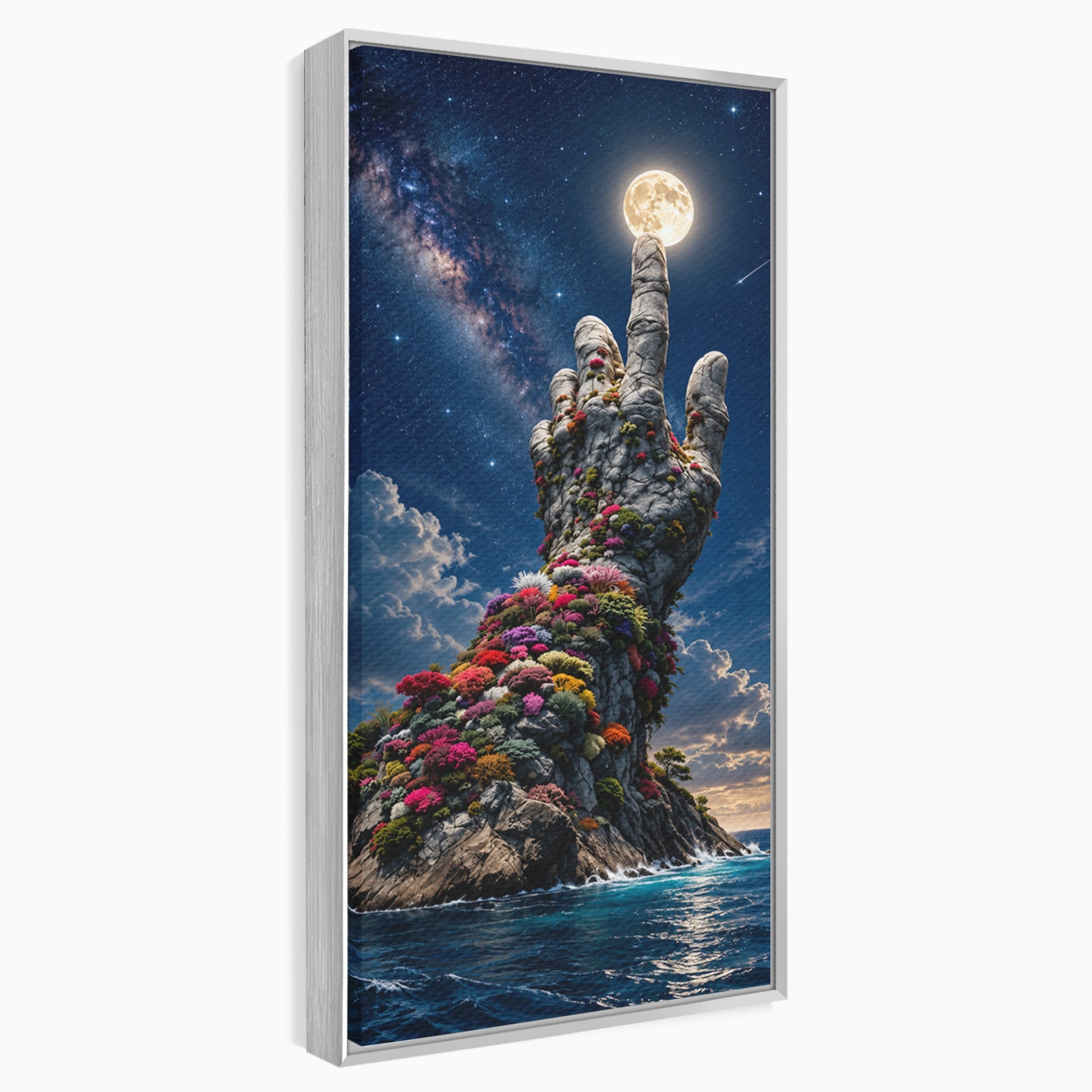 Tablou Canvas Premium LuxCanva® U1112, Mana Spre Luna, Mana,  Natura, Cer, Luna, Living, Culori Vibrante