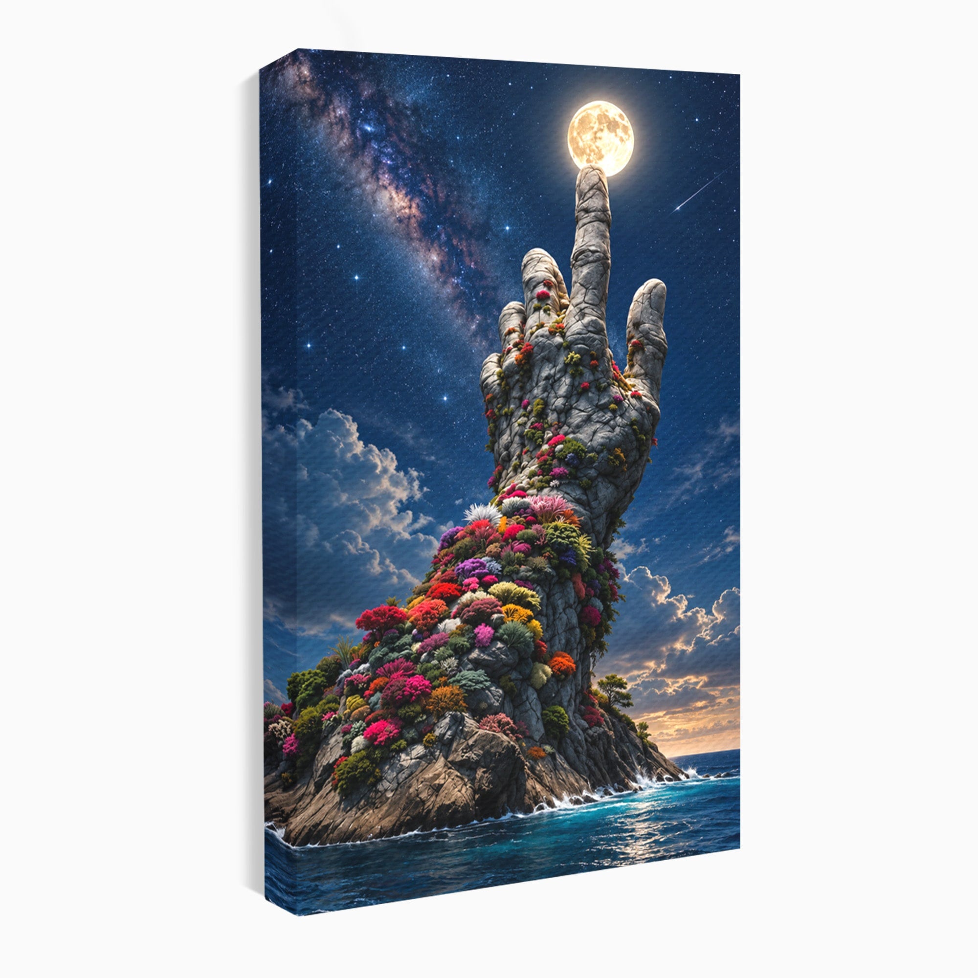 Tablou Canvas Premium LuxCanva® U1112, Mana Spre Luna, Mana,  Natura, Cer, Luna, Living, Culori Vibrante