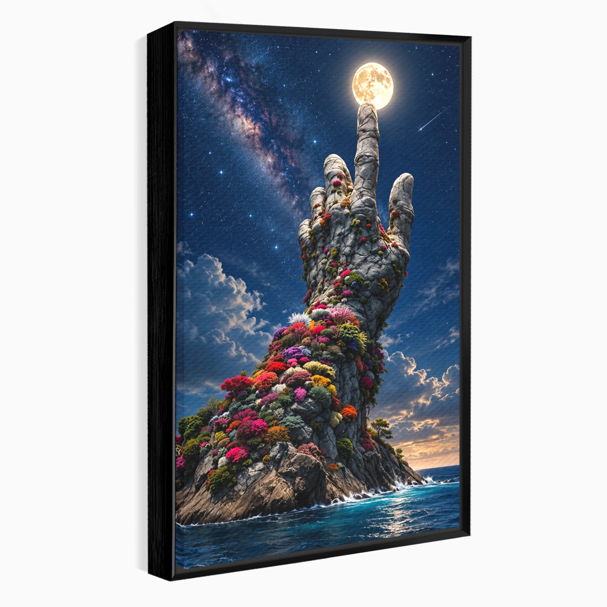 Tablou Canvas Premium LuxCanva® U1112, Mana Spre Luna, Mana,  Natura, Cer, Luna, Living, Culori Vibrante