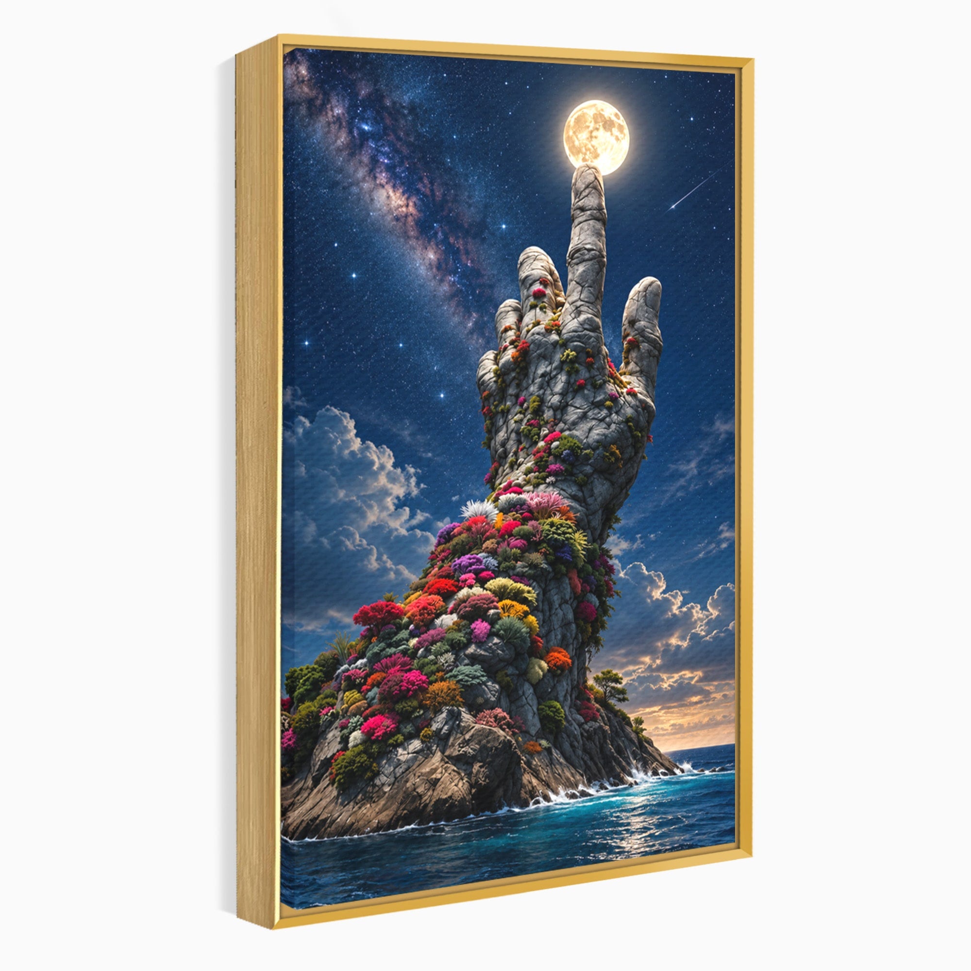 Tablou Canvas Premium LuxCanva® U1112, Mana Spre Luna, Mana,  Natura, Cer, Luna, Living, Culori Vibrante