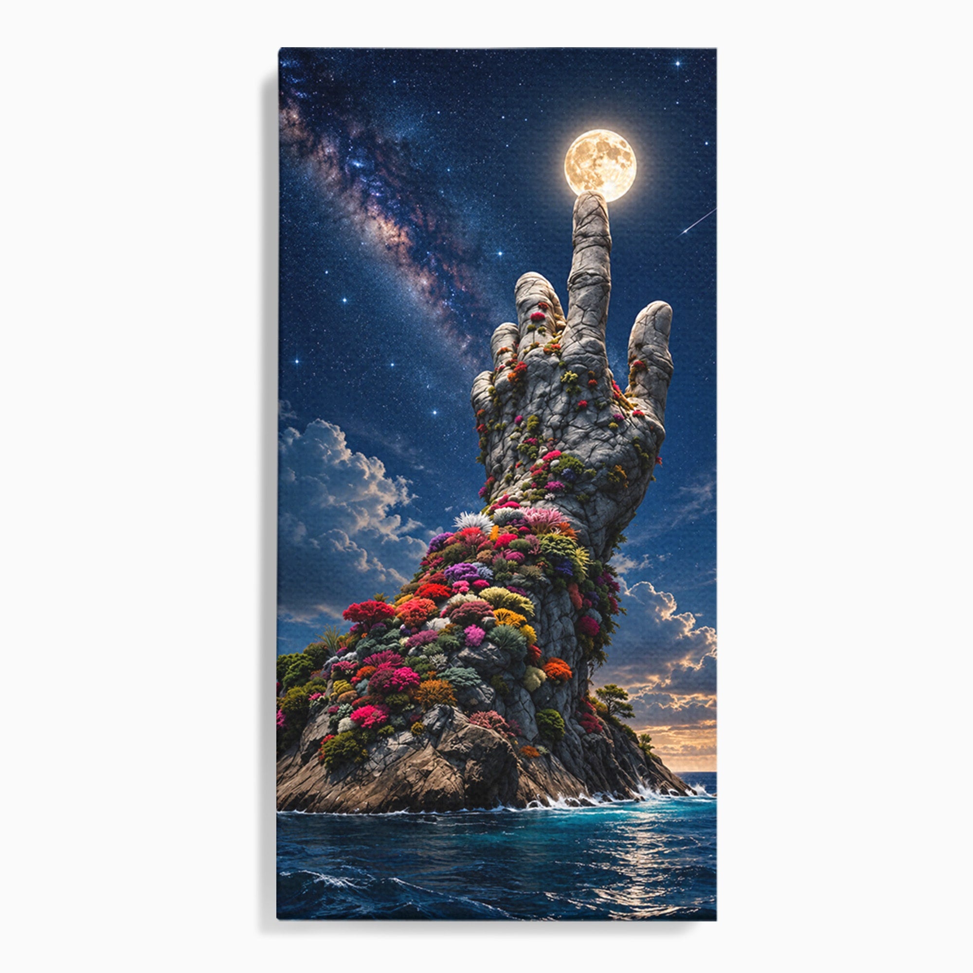 Tablou Canvas Premium LuxCanva® U1112, Mana Spre Luna, Mana,  Natura, Cer, Luna, Living, Culori Vibrante