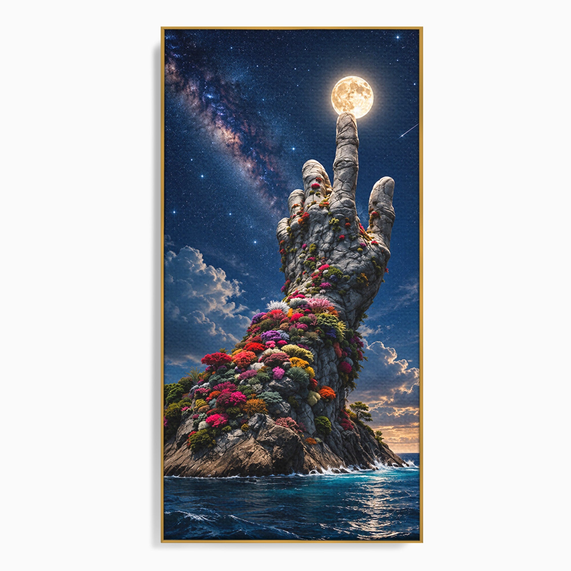 Tablou Canvas Premium LuxCanva® U1112, Mana Spre Luna, Mana,  Natura, Cer, Luna, Living, Culori Vibrante